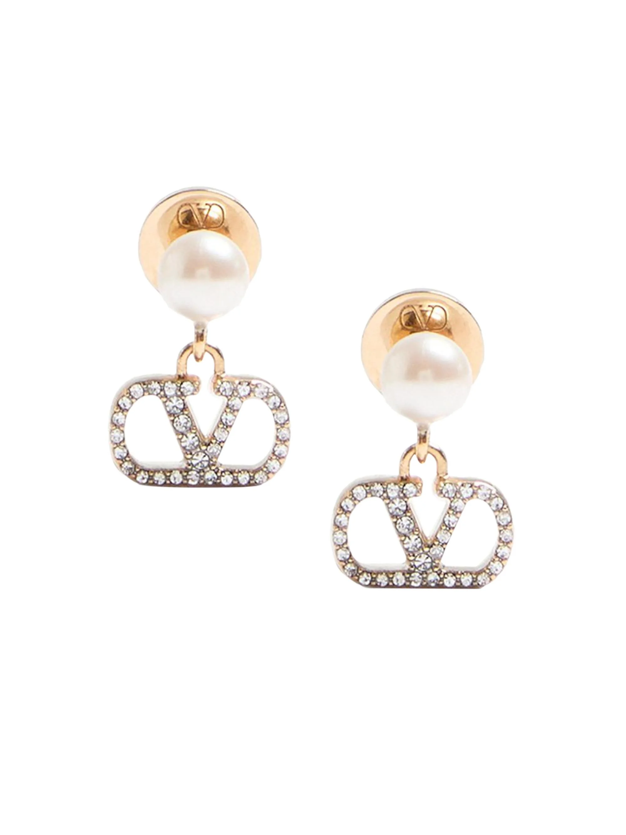 Women's Vlogo Signature Earrings in Metal, Pearl and Swarovski Crystals - Gold Cream Crystal - 1