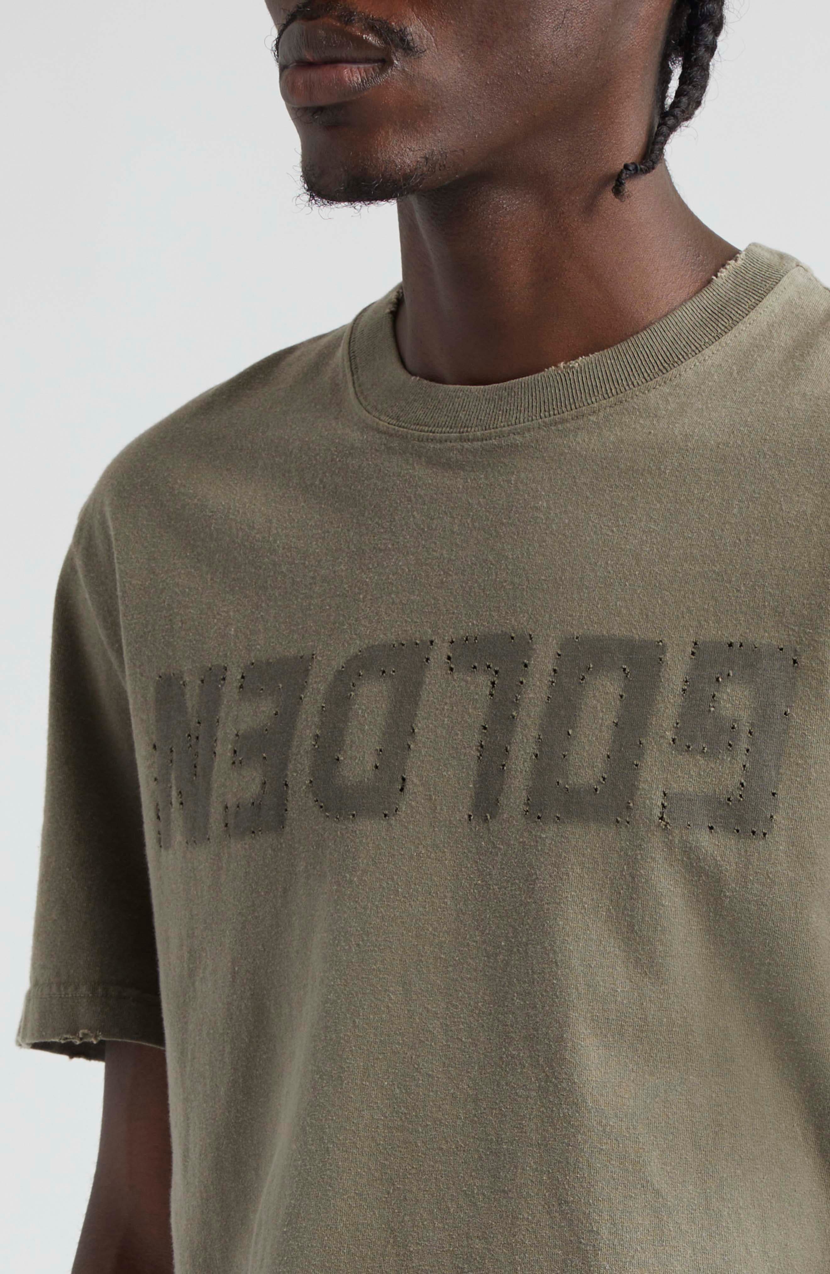 Distressed Upside Down Logo Cotton Graphic Tee - 5