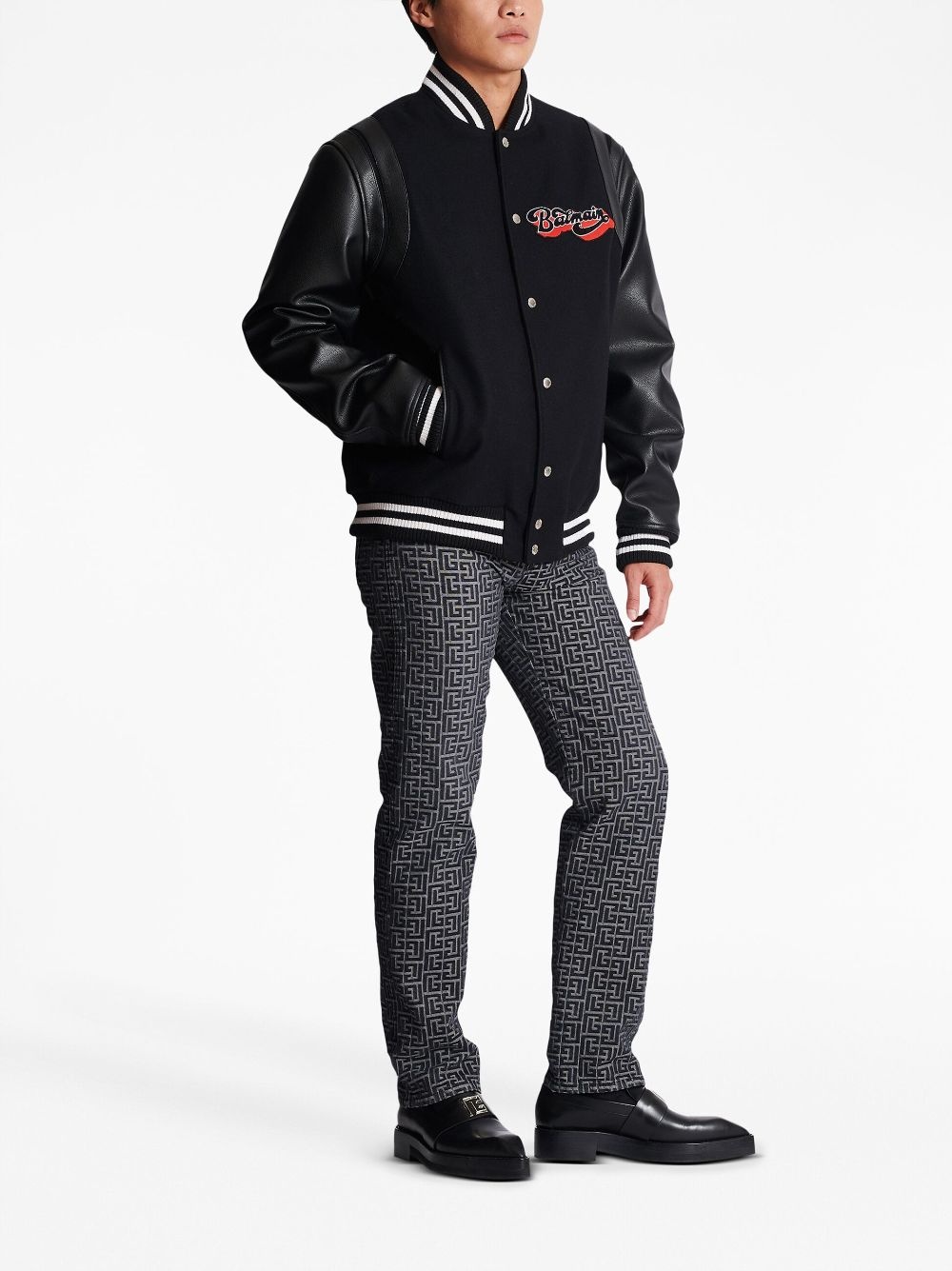 logo-patch virgin wool bomber jacket - 3