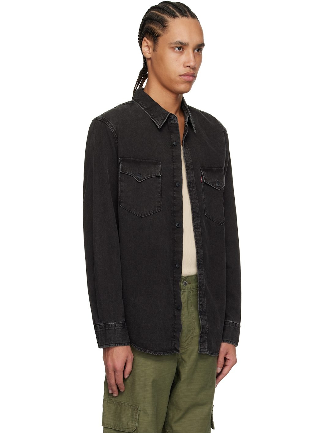 Black Relaxed Fit Western Denim Overshirt - 2