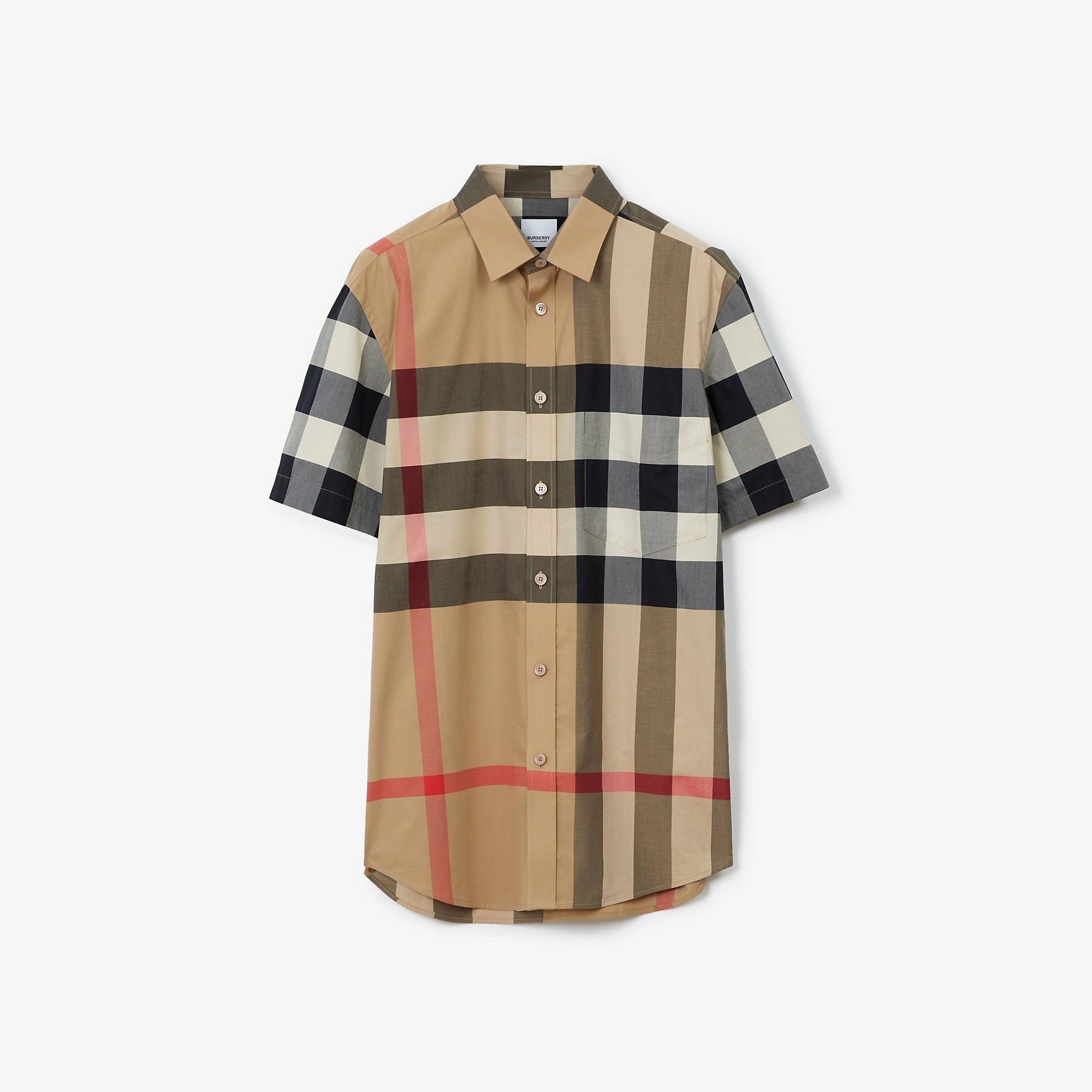 Short-sleeve Check Stretch Cotton Poplin Shirt - 1