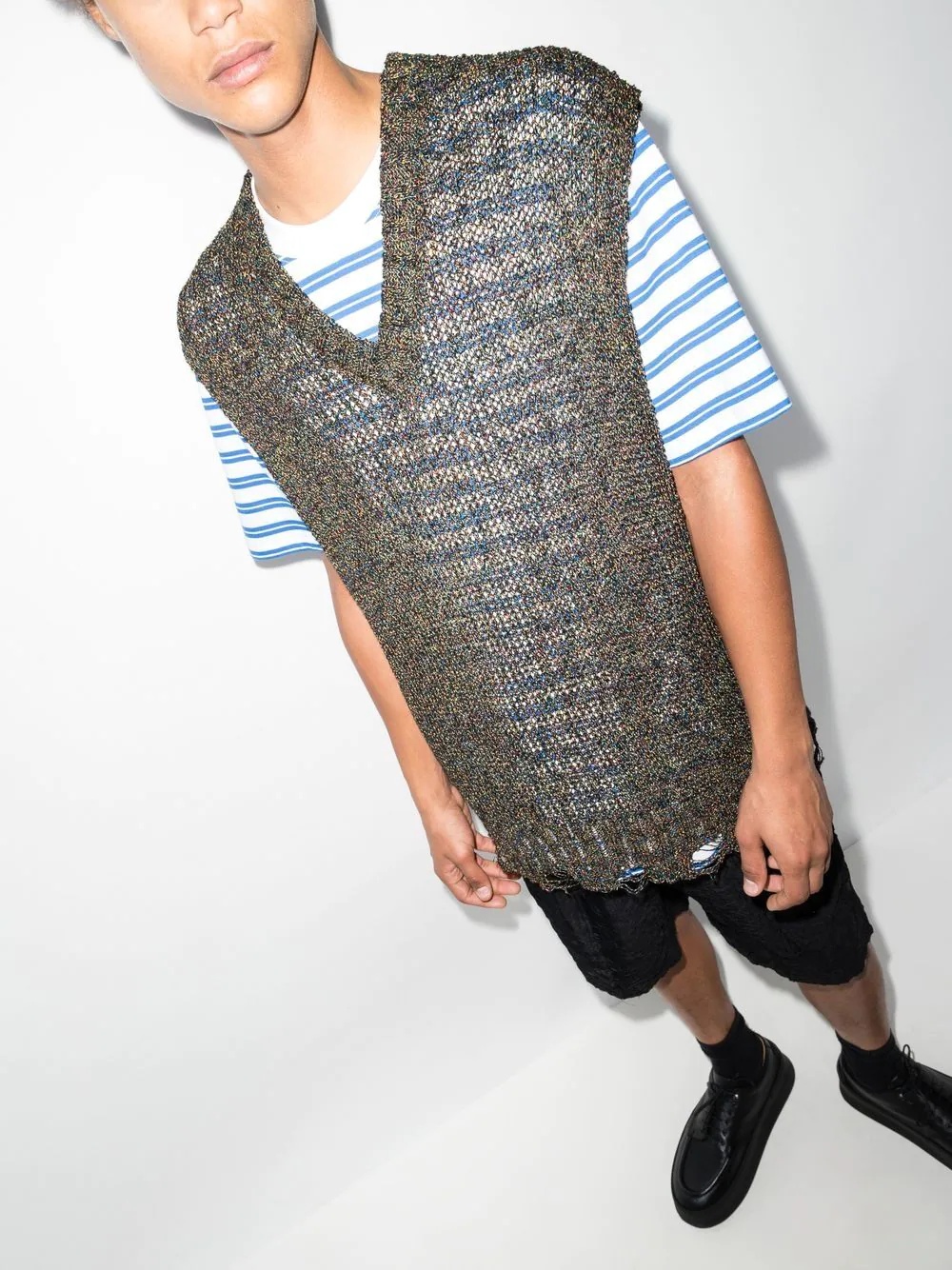 open-knit distressed-effect vest - 5