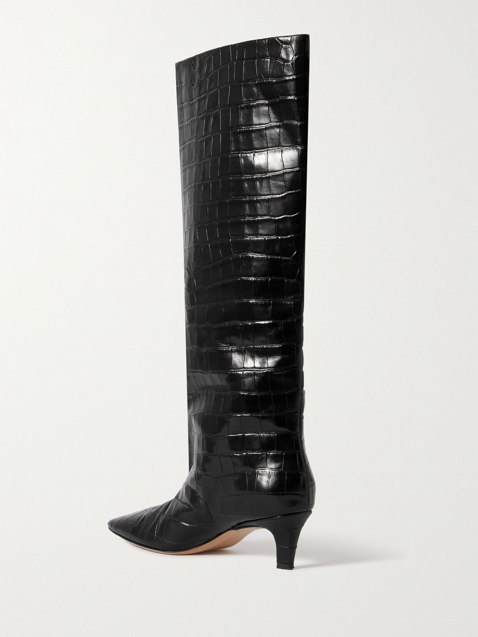 Croc-effect leather knee boots Black - 3
