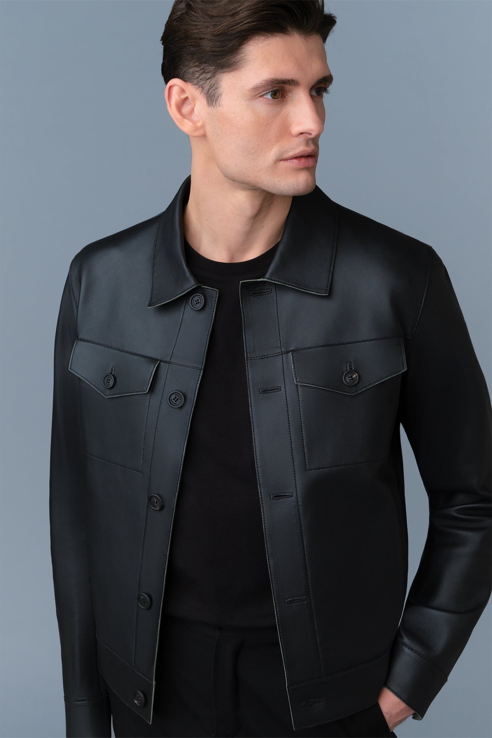 LINCOLN Leather Jacket with Horn Buttons - 5