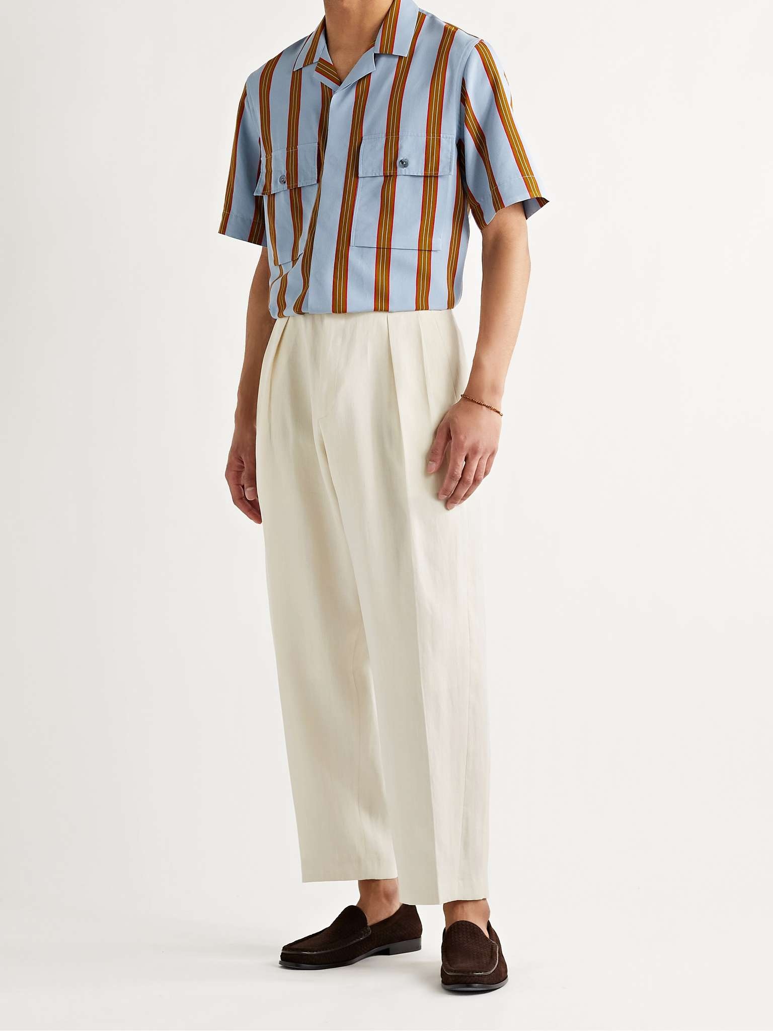 Wide-Leg Pleated Linen Trousers - 2