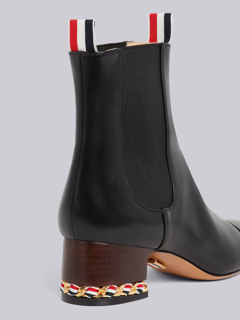 Thom Browne Black Vitello Calfskin Tricolor Chain Block Heel Chelsea Boot outlook