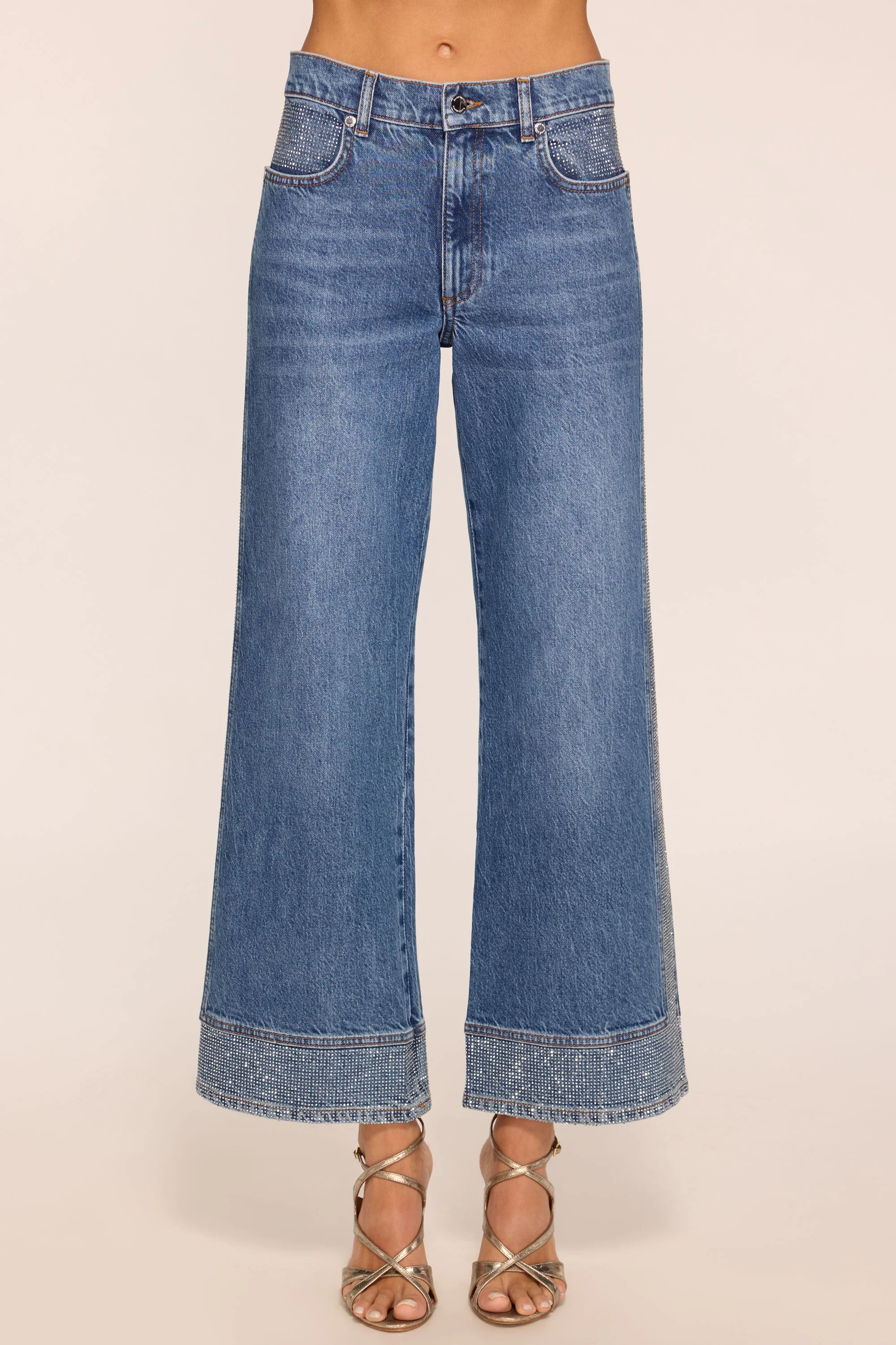 Lea Cropped Embellished Wide Leg Jean - 1