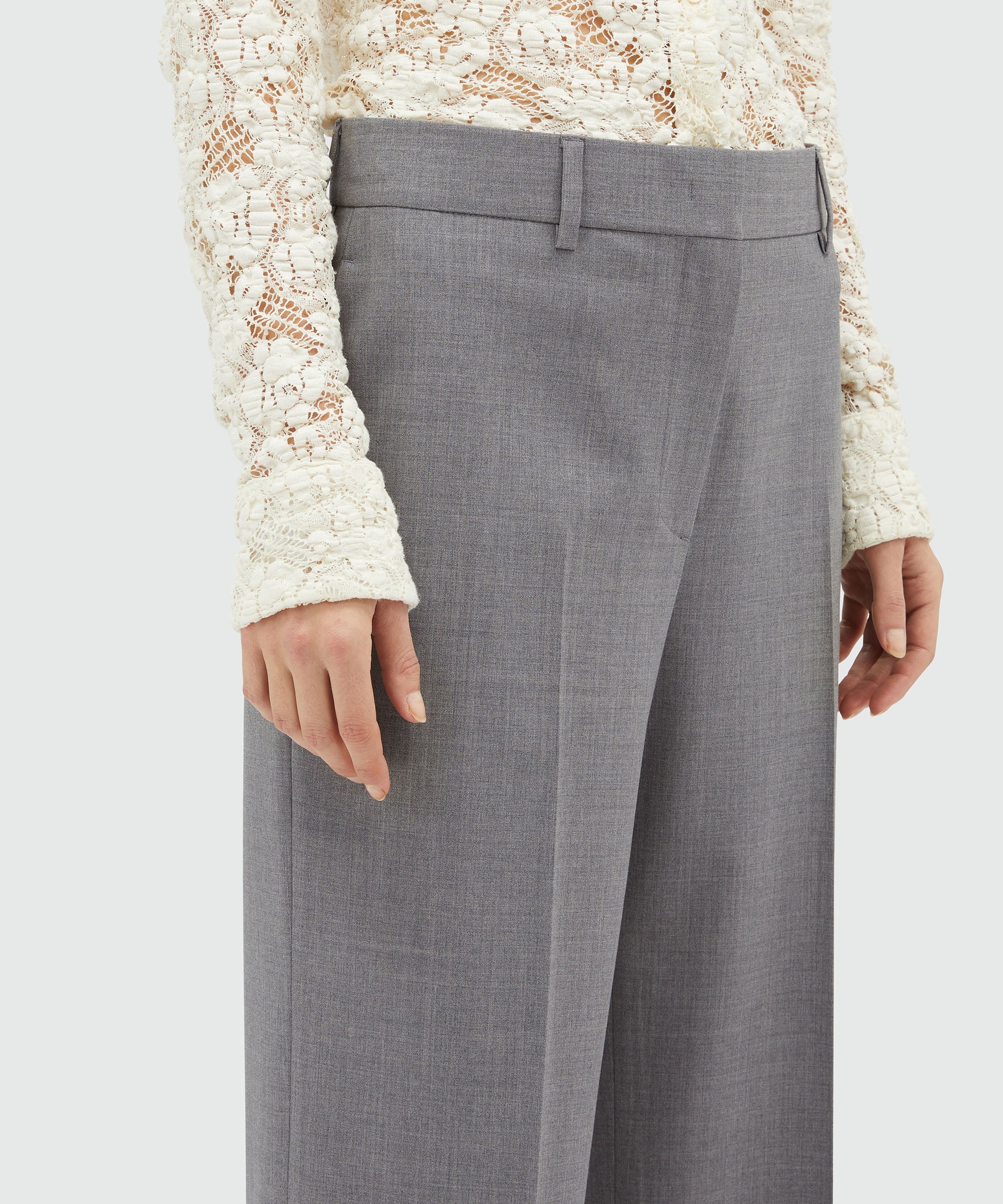Grey melange tailored palazzo pants - 5