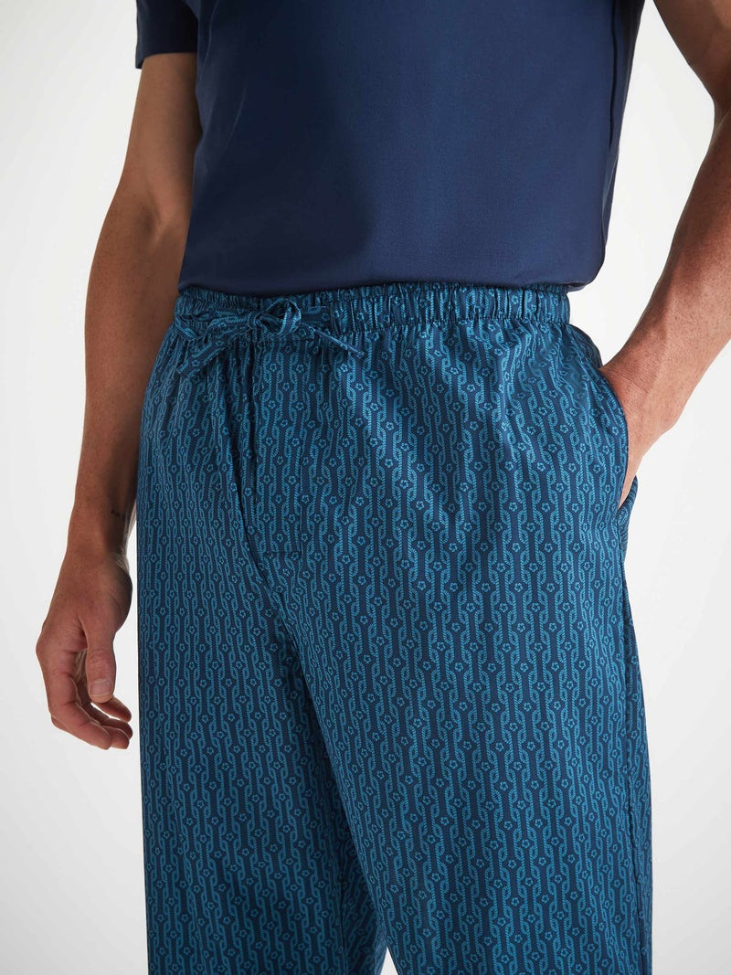 Derek Rose Men's Lounge Pants Cotton Batiste Navy Rope Print outlook