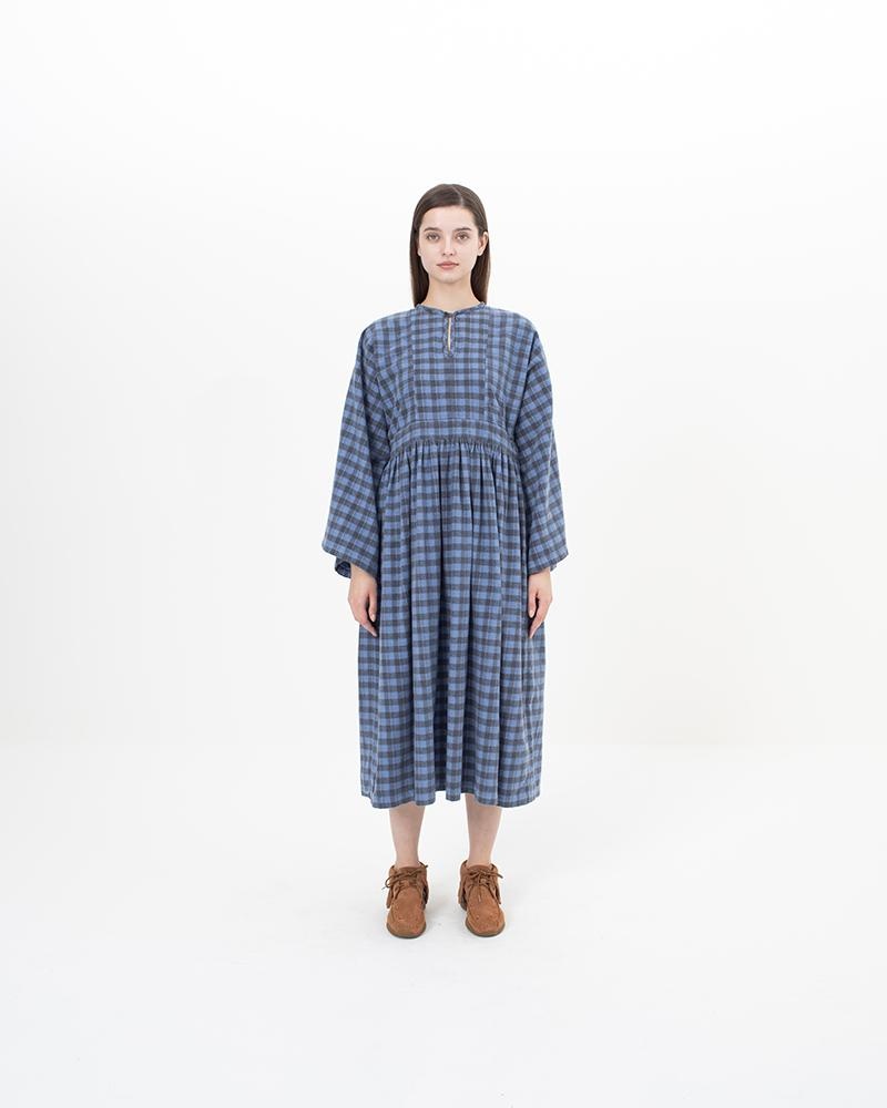 HIPPIE DRESS KHADI CHECK BLUE - 3