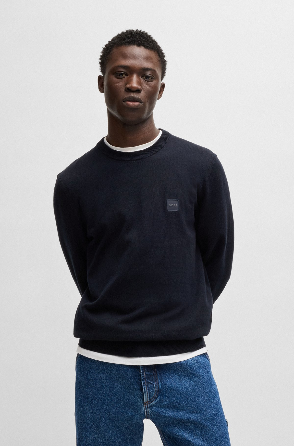 COTTON-CASHMERE REGULAR-FIT SWEATER WITH LOGO PATCH - 2