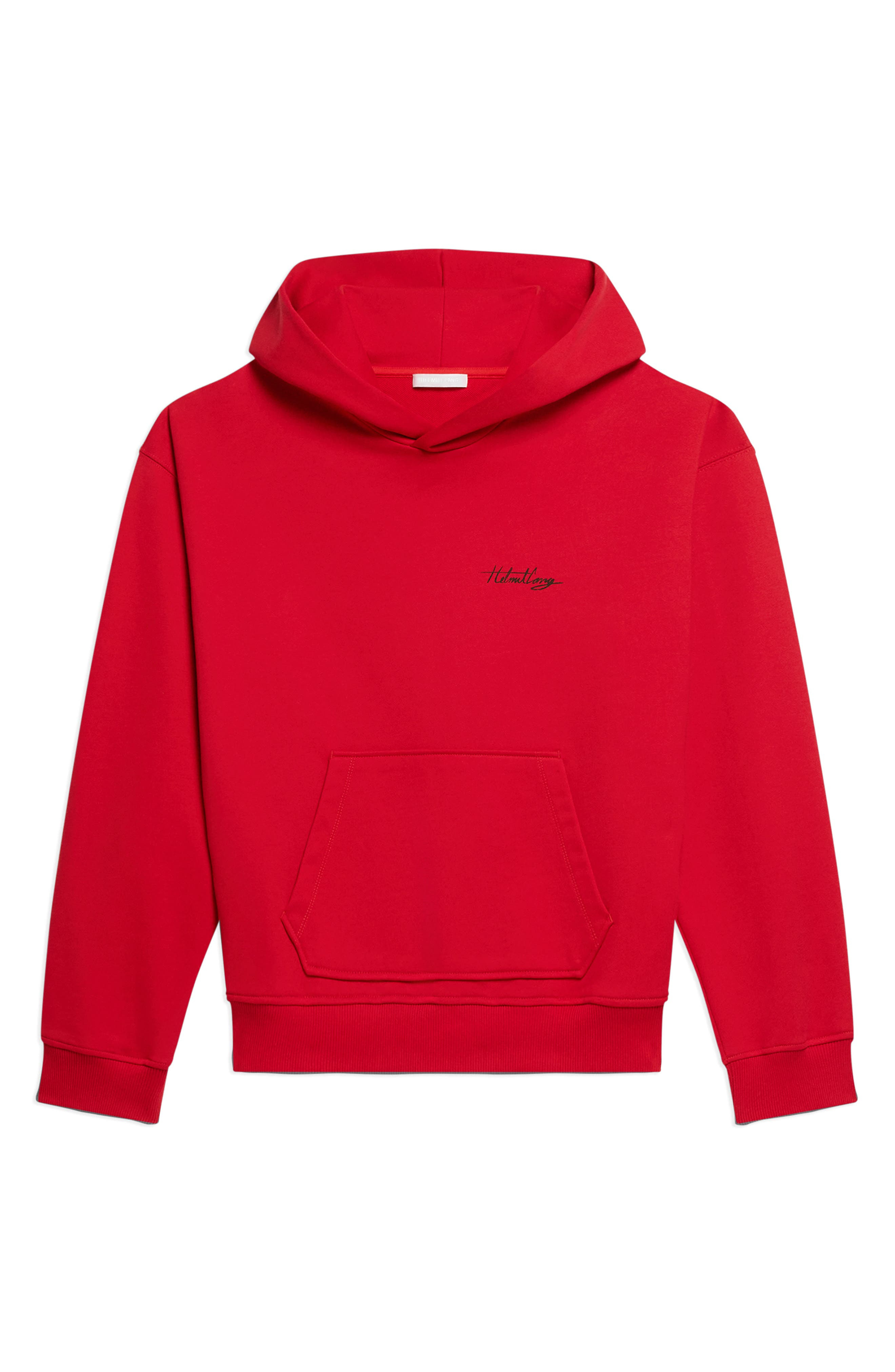 Helmut Lang Sketch Compact Cotton Graphic Hoodie in Deep Red - 5