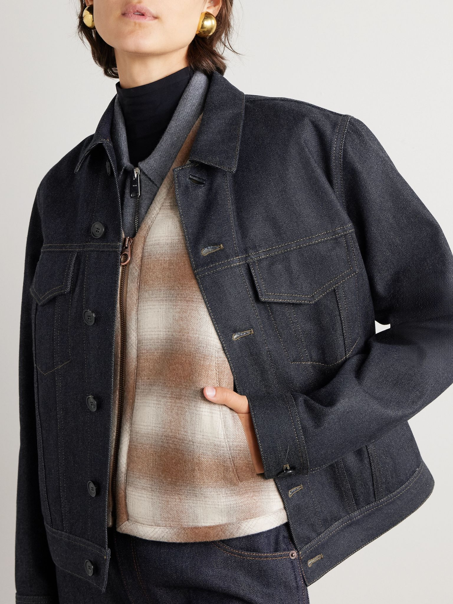 Kea shearling-trimmed cotton and cashmere-blend denim jacket Mid denim - 6