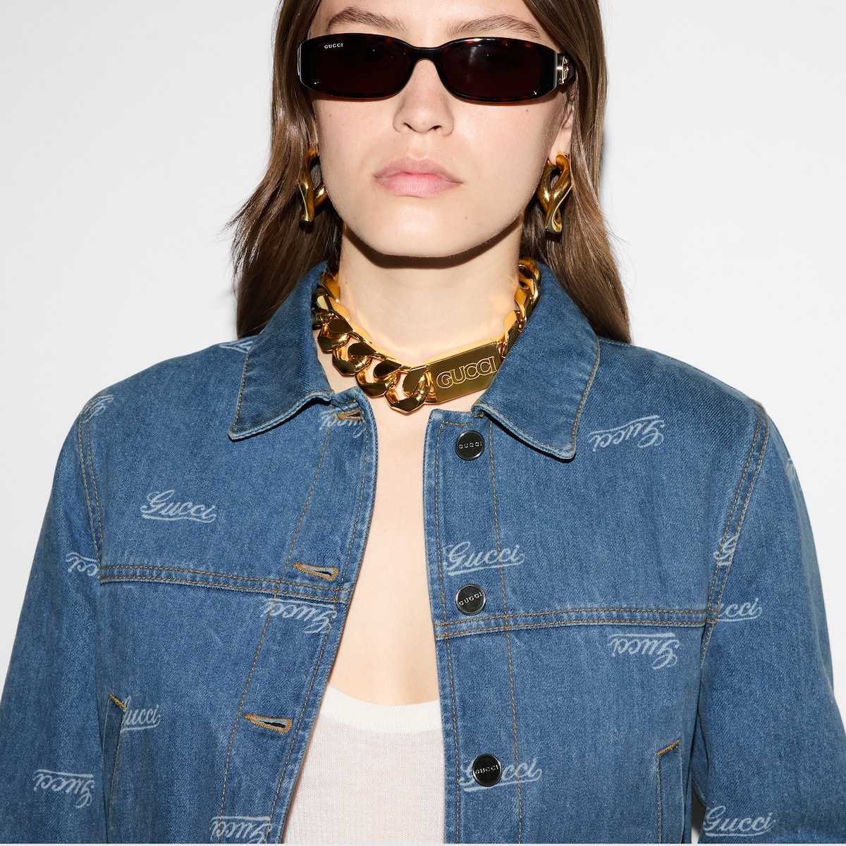 Denim jacket with lasered Gucci detail - 5