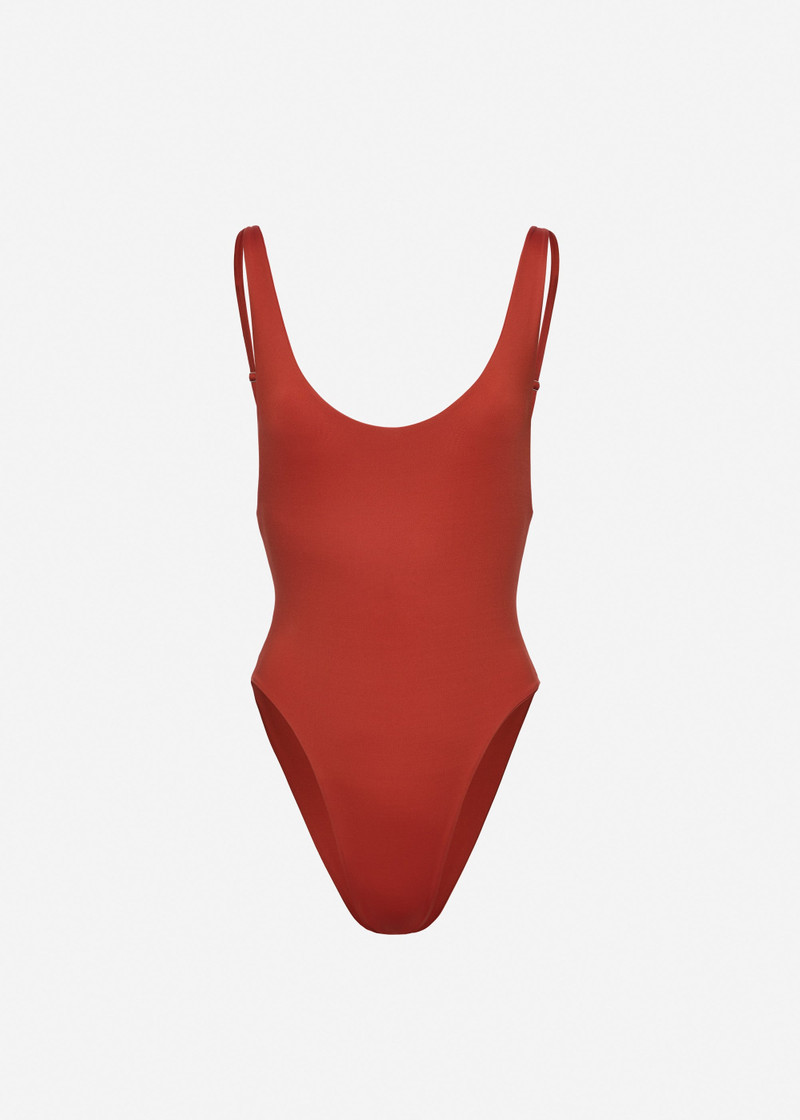Scoop neck swimsuit in orange 1
