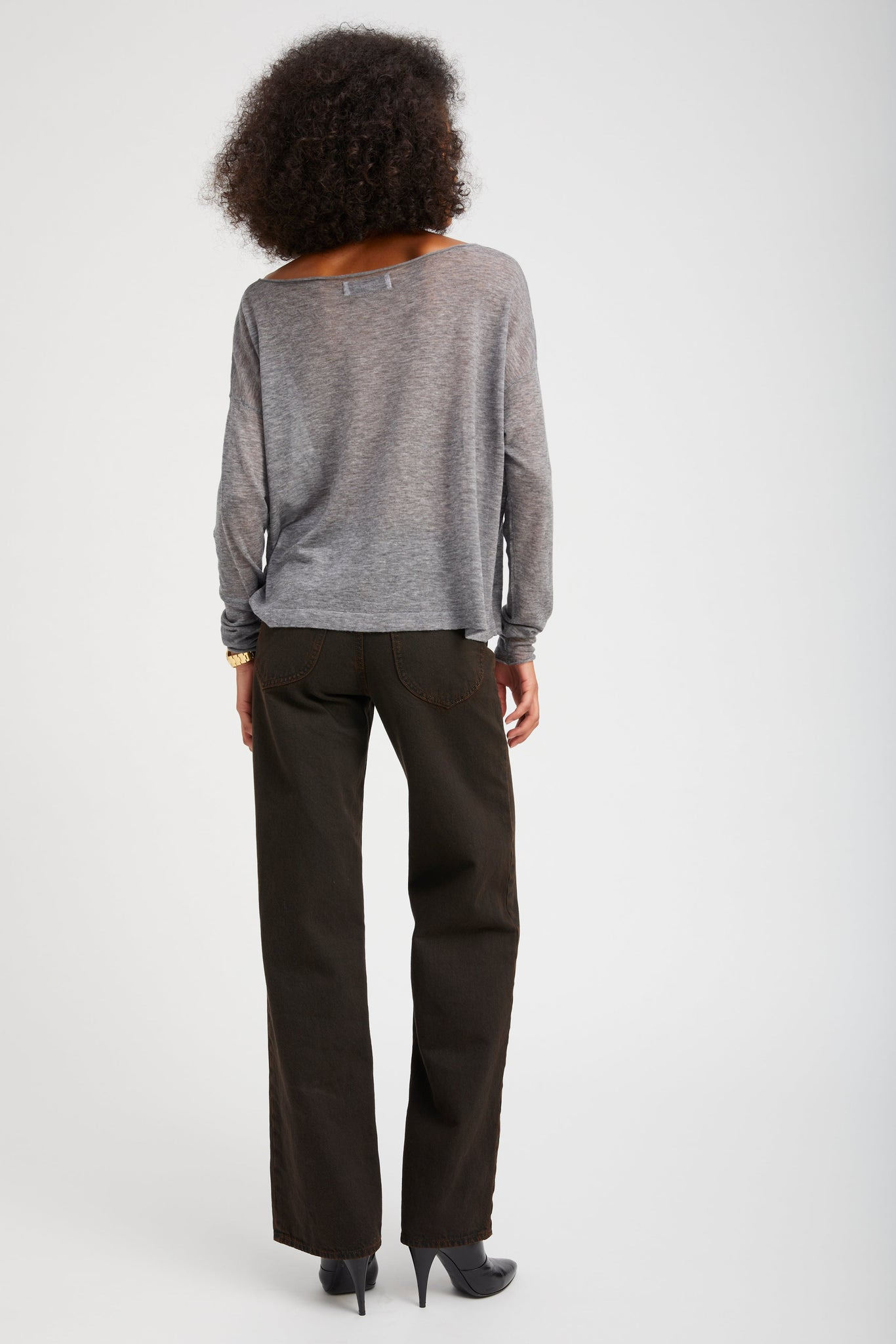 GREY TISSUE CASHMERE OFF-SHOULDER TOP - 4