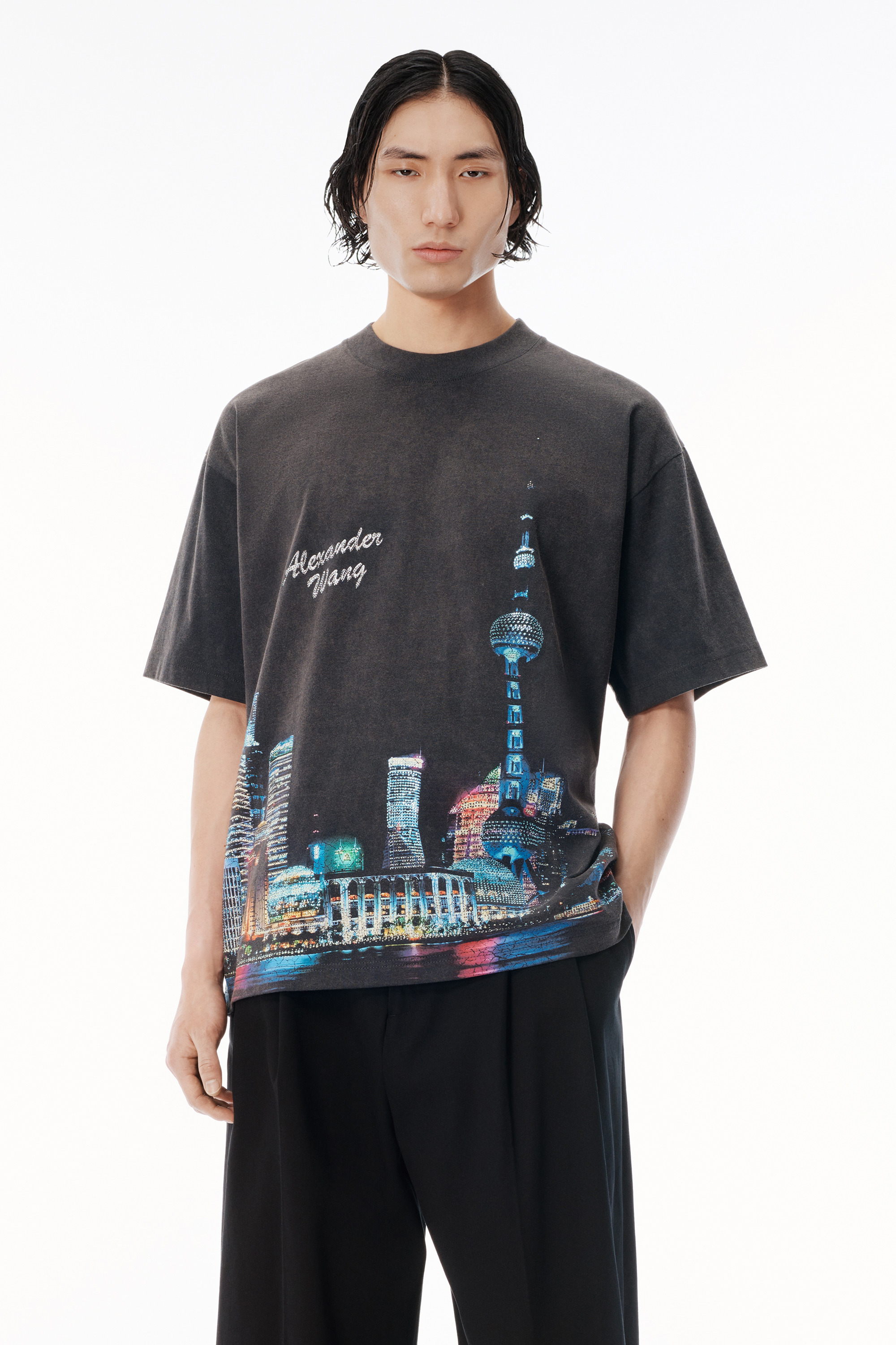 Shanghai Skyline Crystal Hotfix T-Shirt - 2