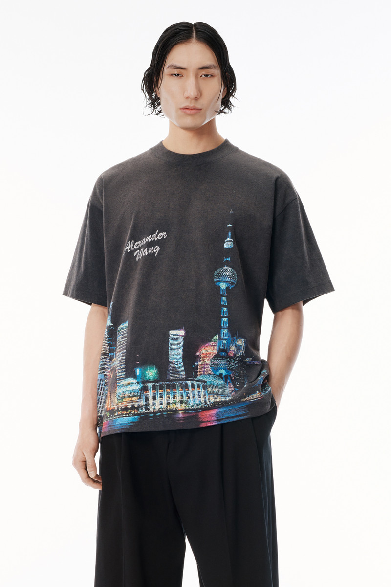 Shanghai Skyline Crystal Hotfix T-Shirt 2