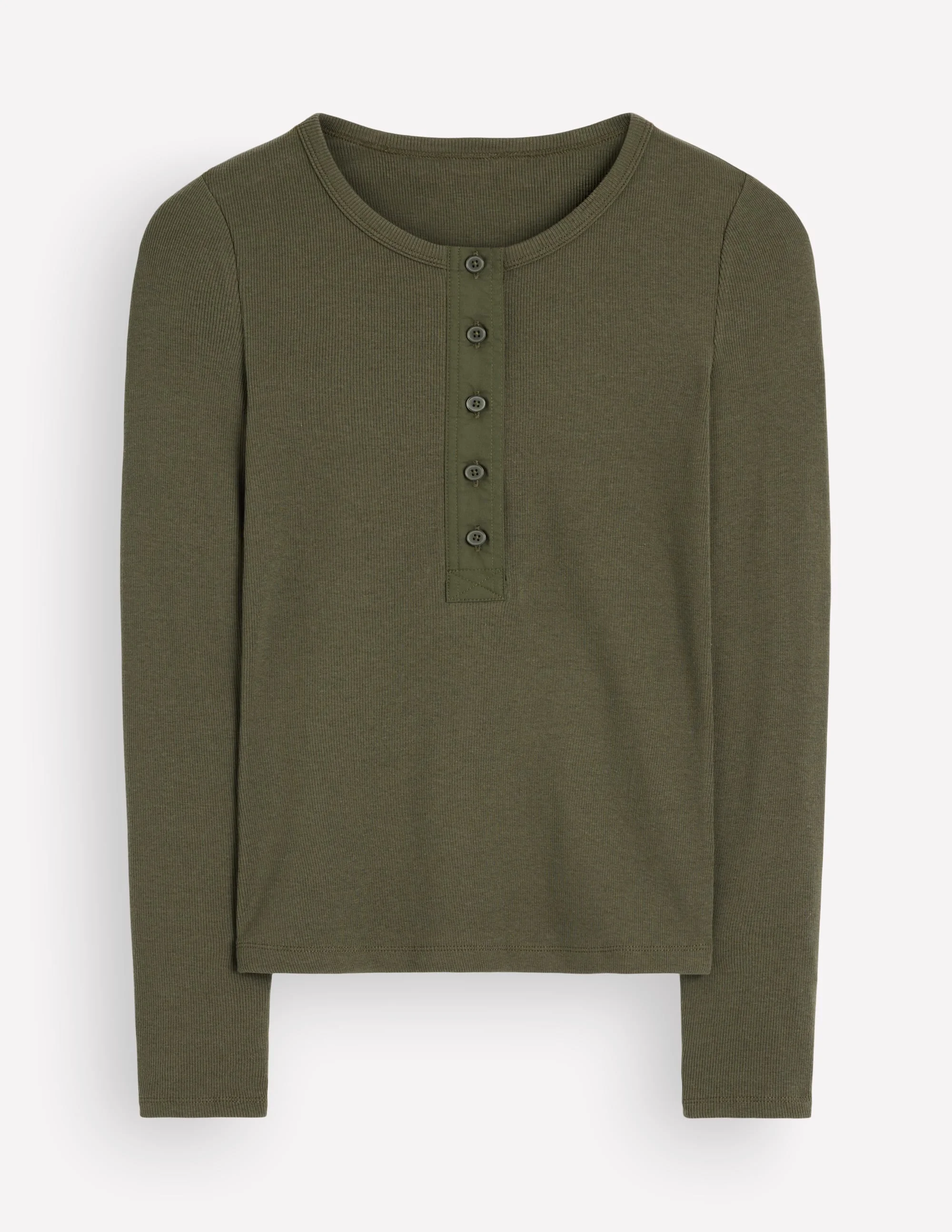 Ribbed Long Sleeve Henley-Falcon Green - 1