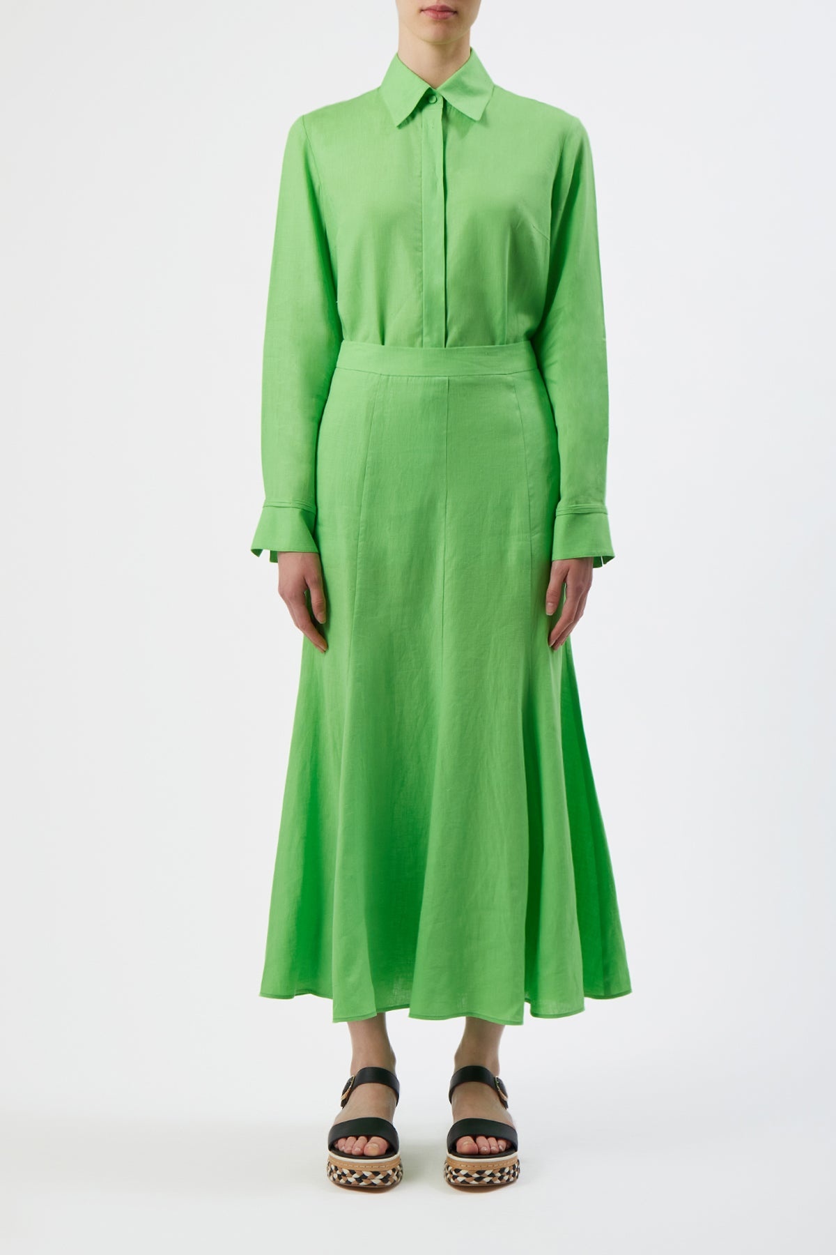 Cruz Shirt in Fluorescent Green Aloe Linen - 2