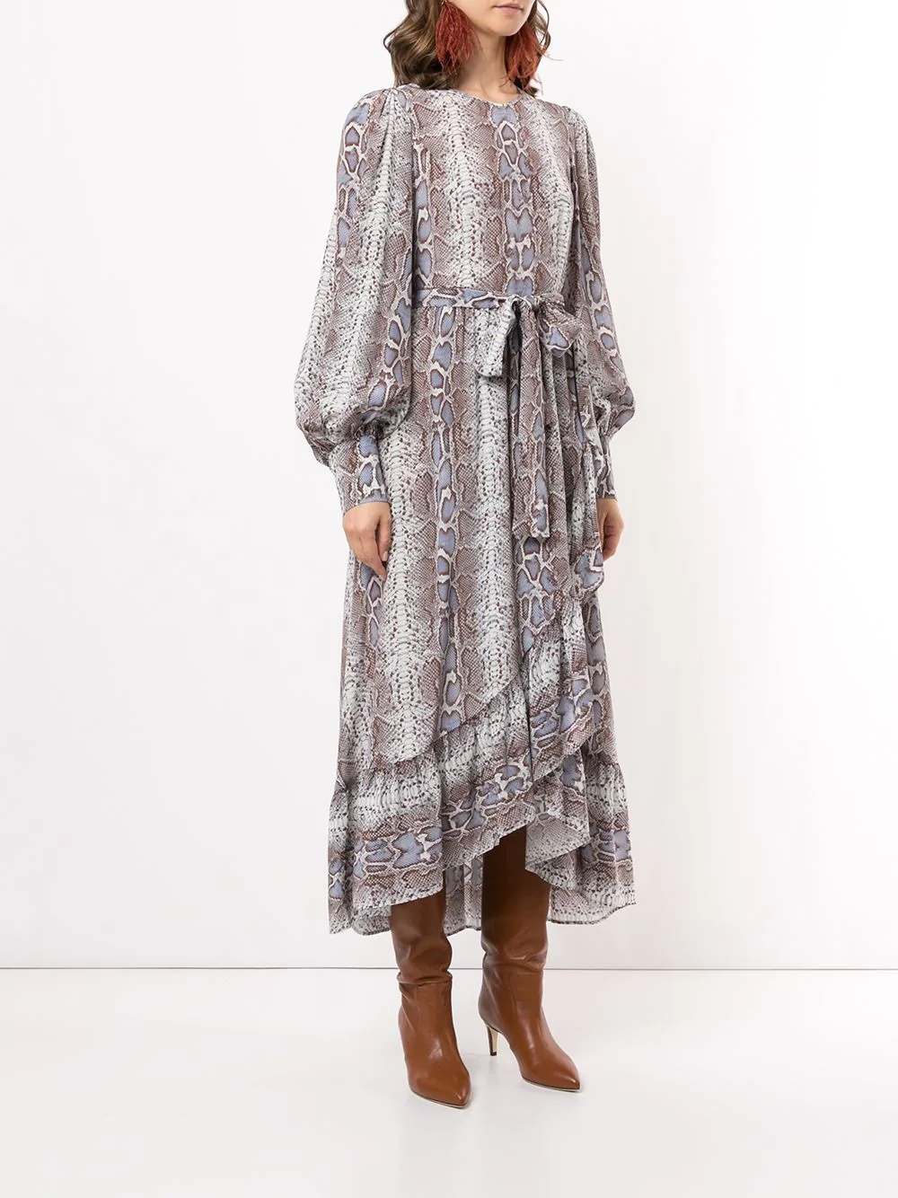 snakeskin-print wrap dress - 3