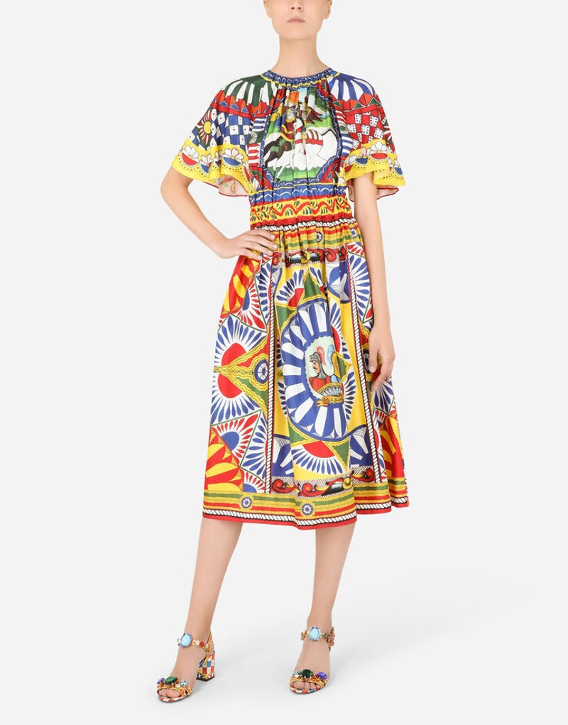 Calf-length dress in Carretto-print silk 6