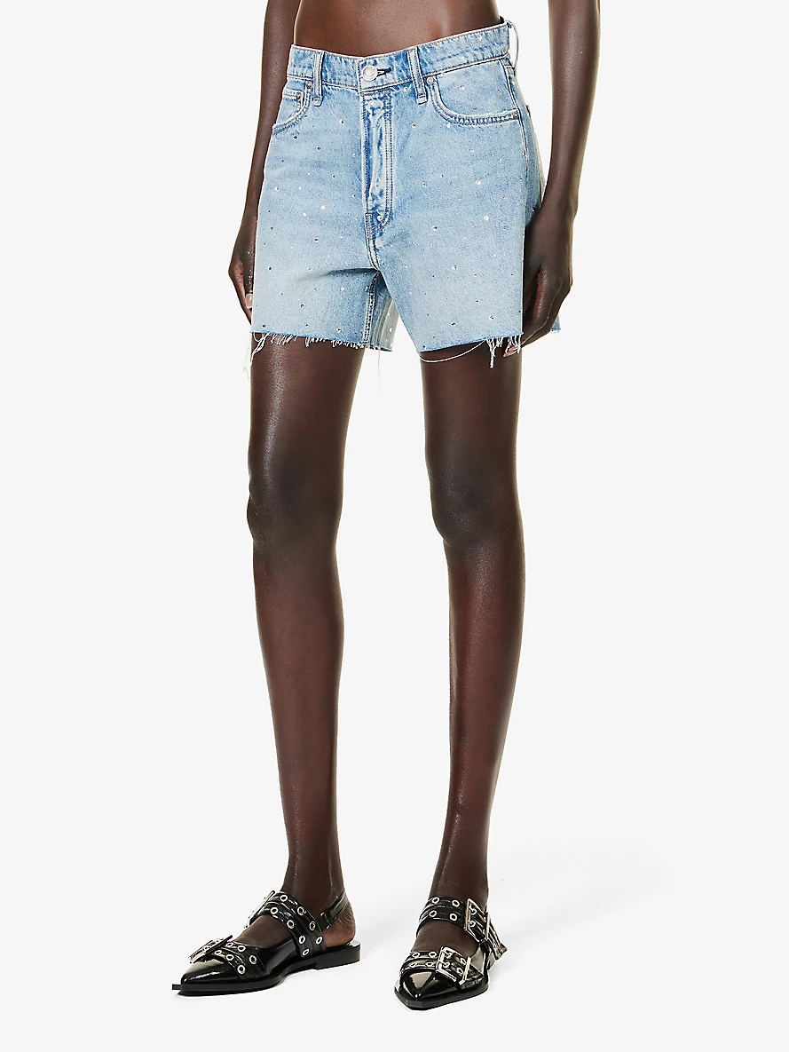 Solana rhinestone-embellished denim shorts - 3