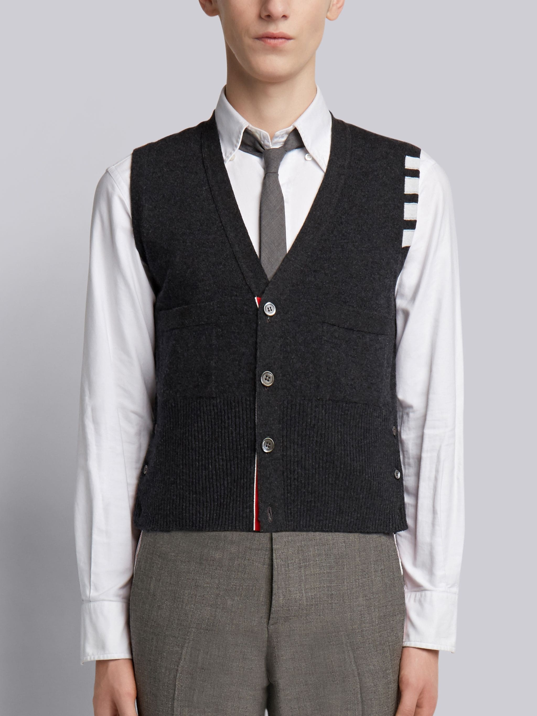 Charcoal Cashmere 4-bar V-neck Waistcoat - 1