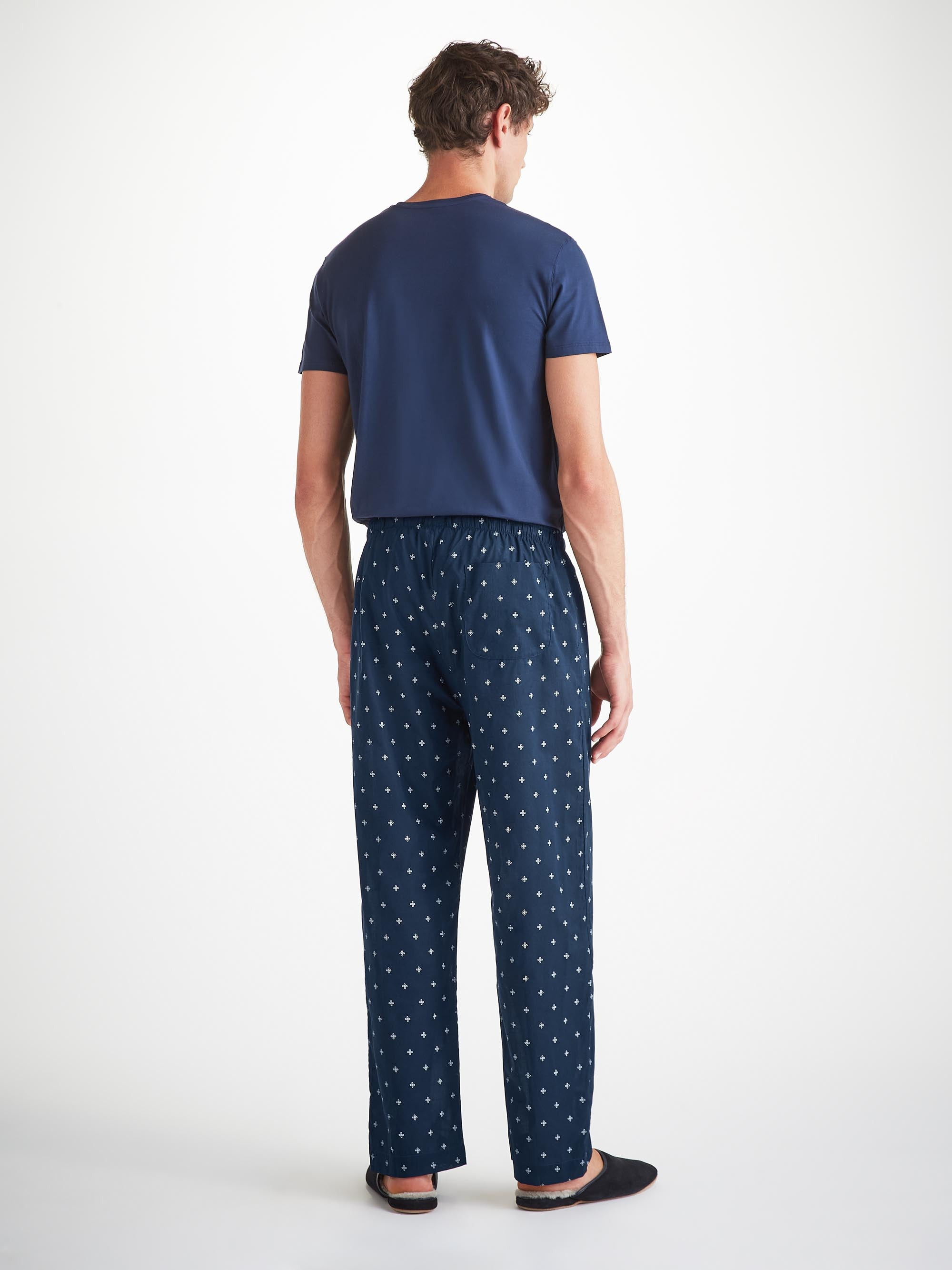 Men's Lounge Pants Cotton Batiste Navy Sailor's Knot Print - 4