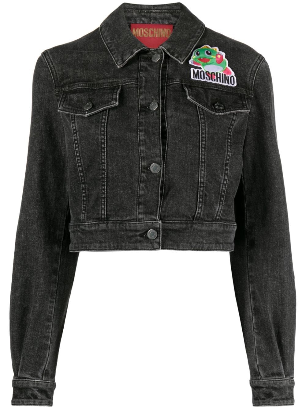 Moschino cartoon-appliquÃ© cropped denim jacket farfetch