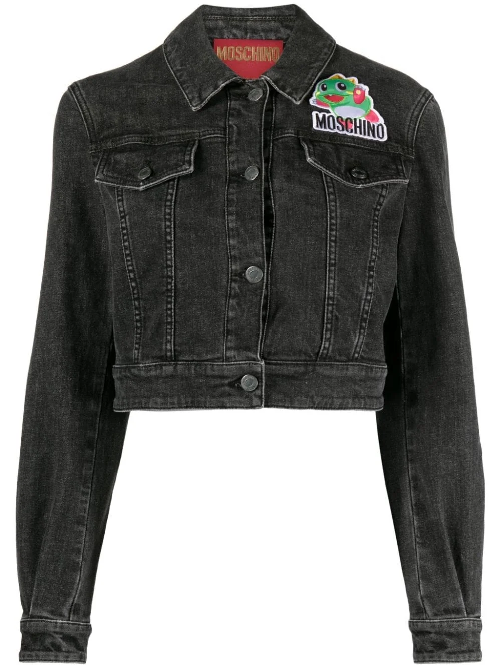 cartoon-appliqué cropped denim jacket - 1