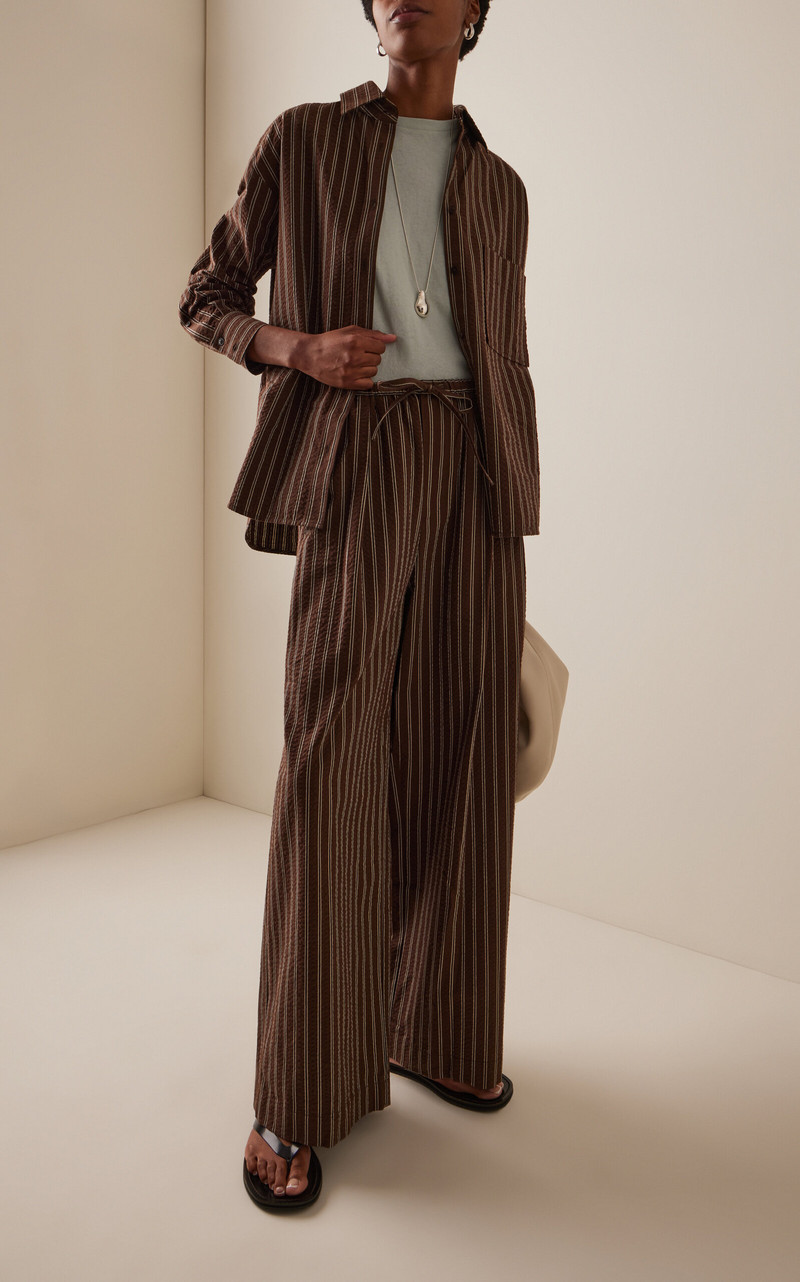CLOSED Cotton Seersucker Wide-Leg Pants brown outlook