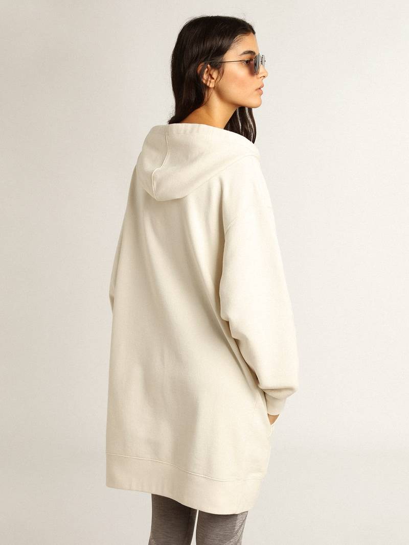 White sweatshirt dress with hood and Golden patch 5