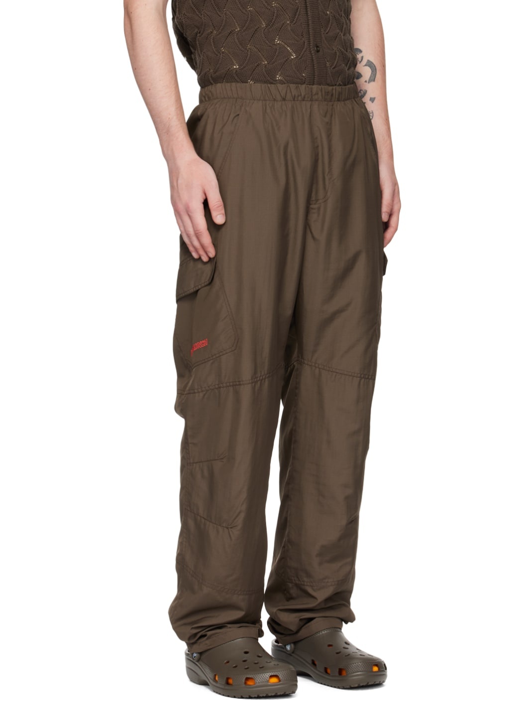 Brown Embroidered Cargo Pants - 2