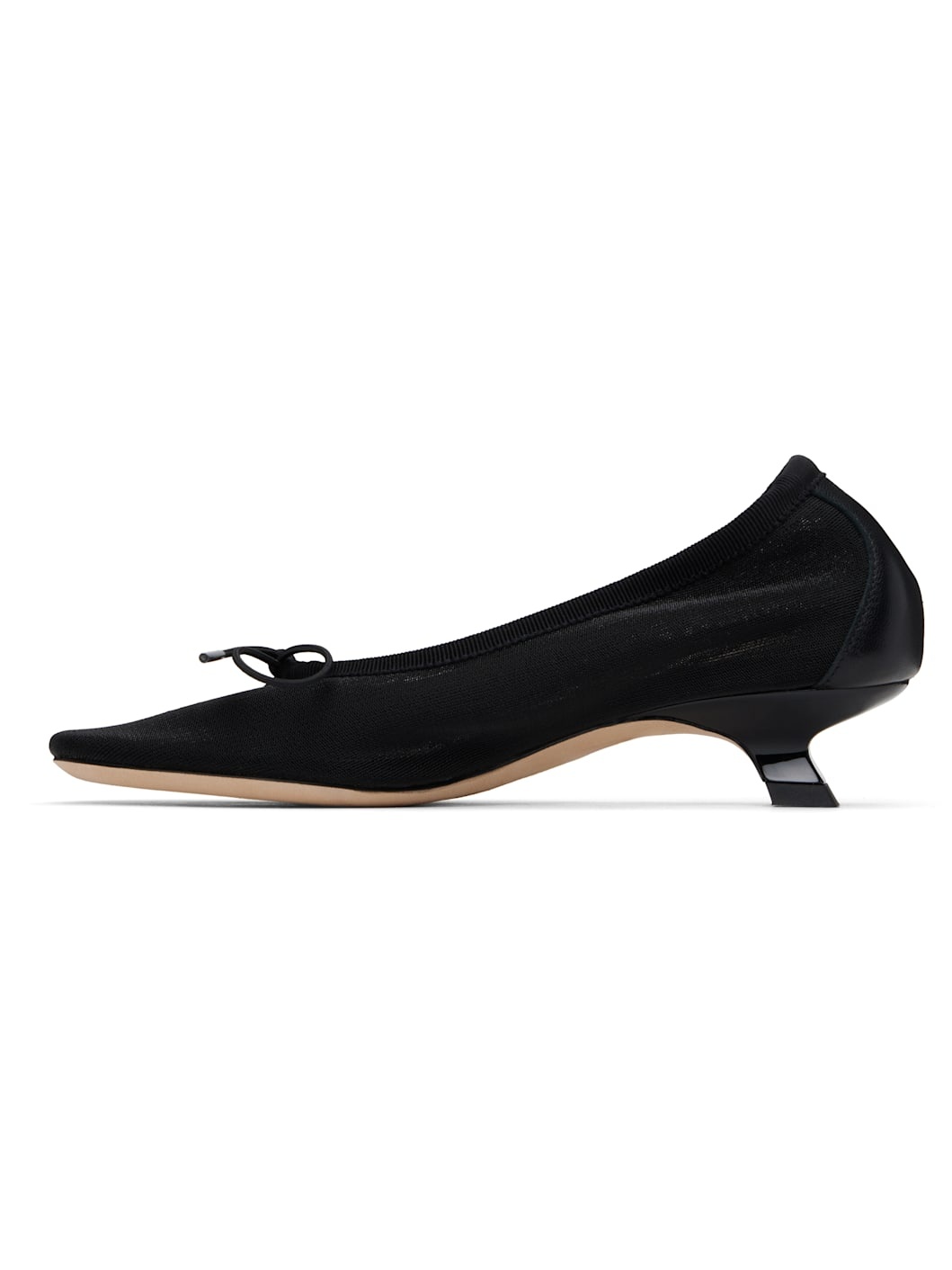 Black Embellished Flower Mesh Ballerina Heels - 3