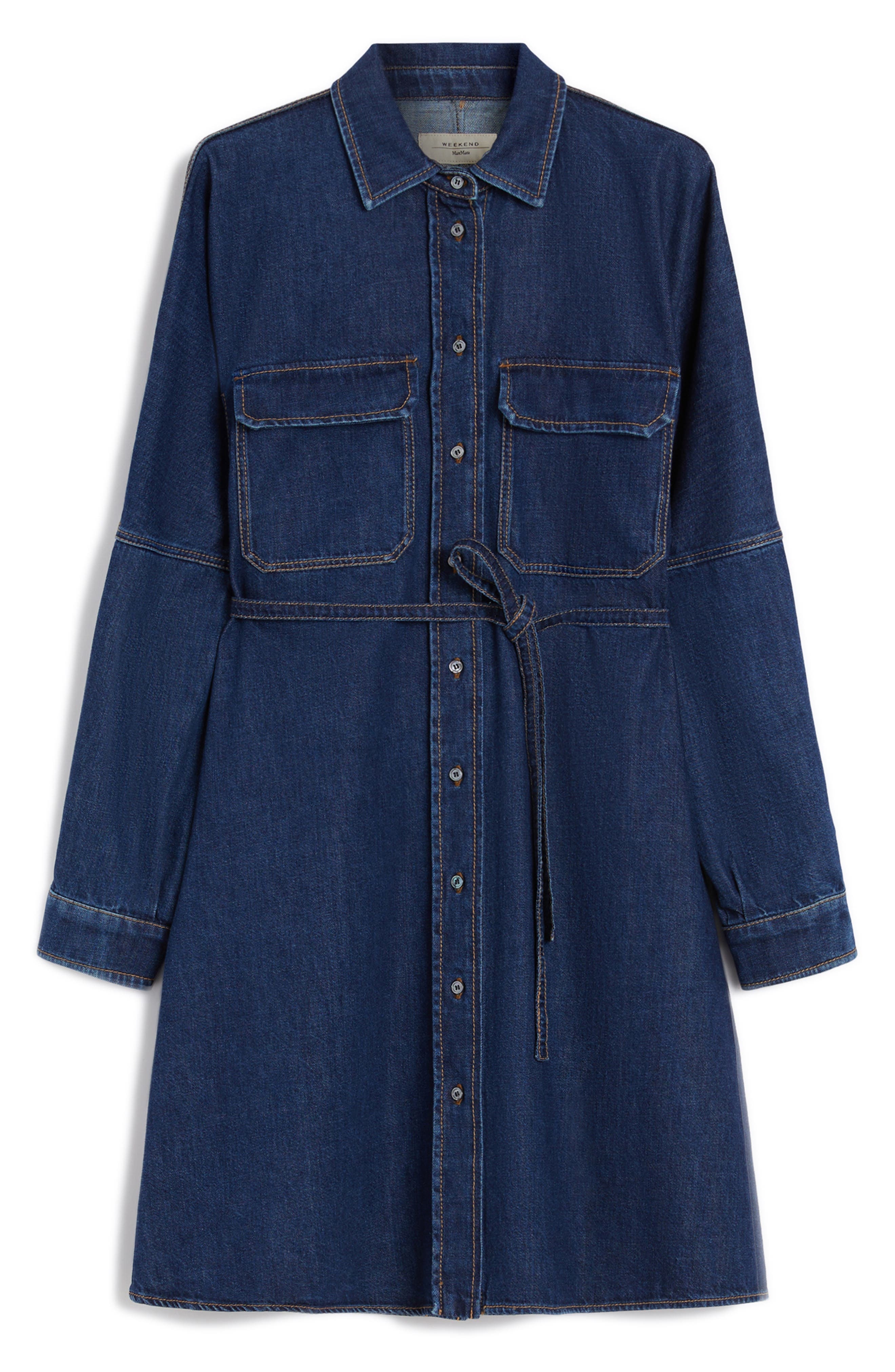 Weekend Max Mara Balenio Long Sleeve Denim Shirtdress in Navy at Nordstrom - 3