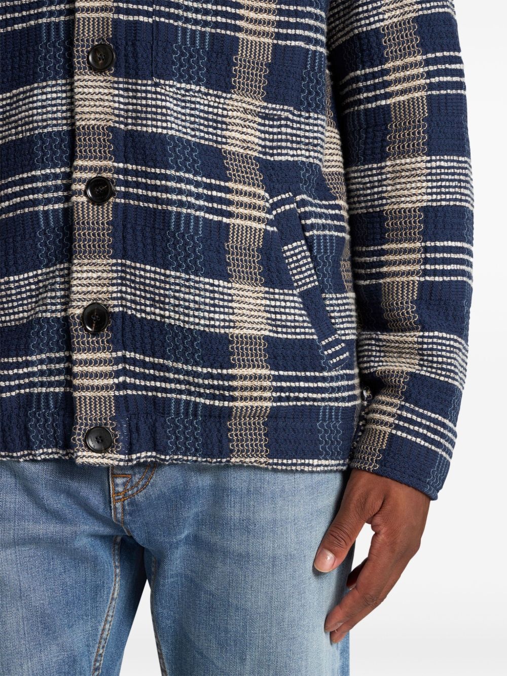 check-pattern knit shirt jacket - 4