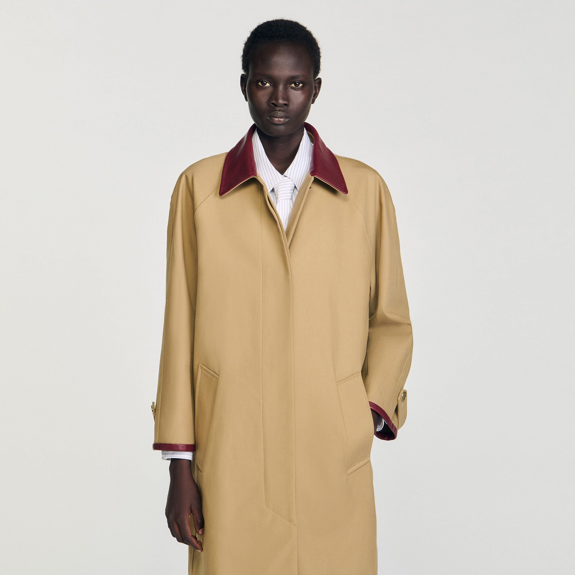TRENCH COAT WITH LEATHER COLLAR - 4