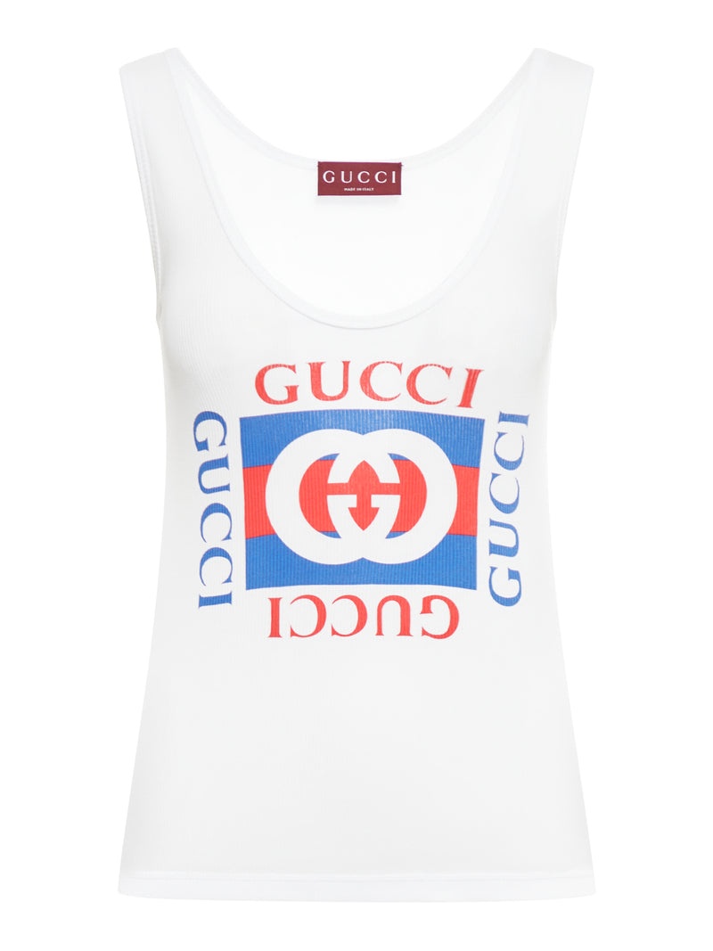 Gucci Women Ribbed Cotton Tank Top With Gucci Print - 1