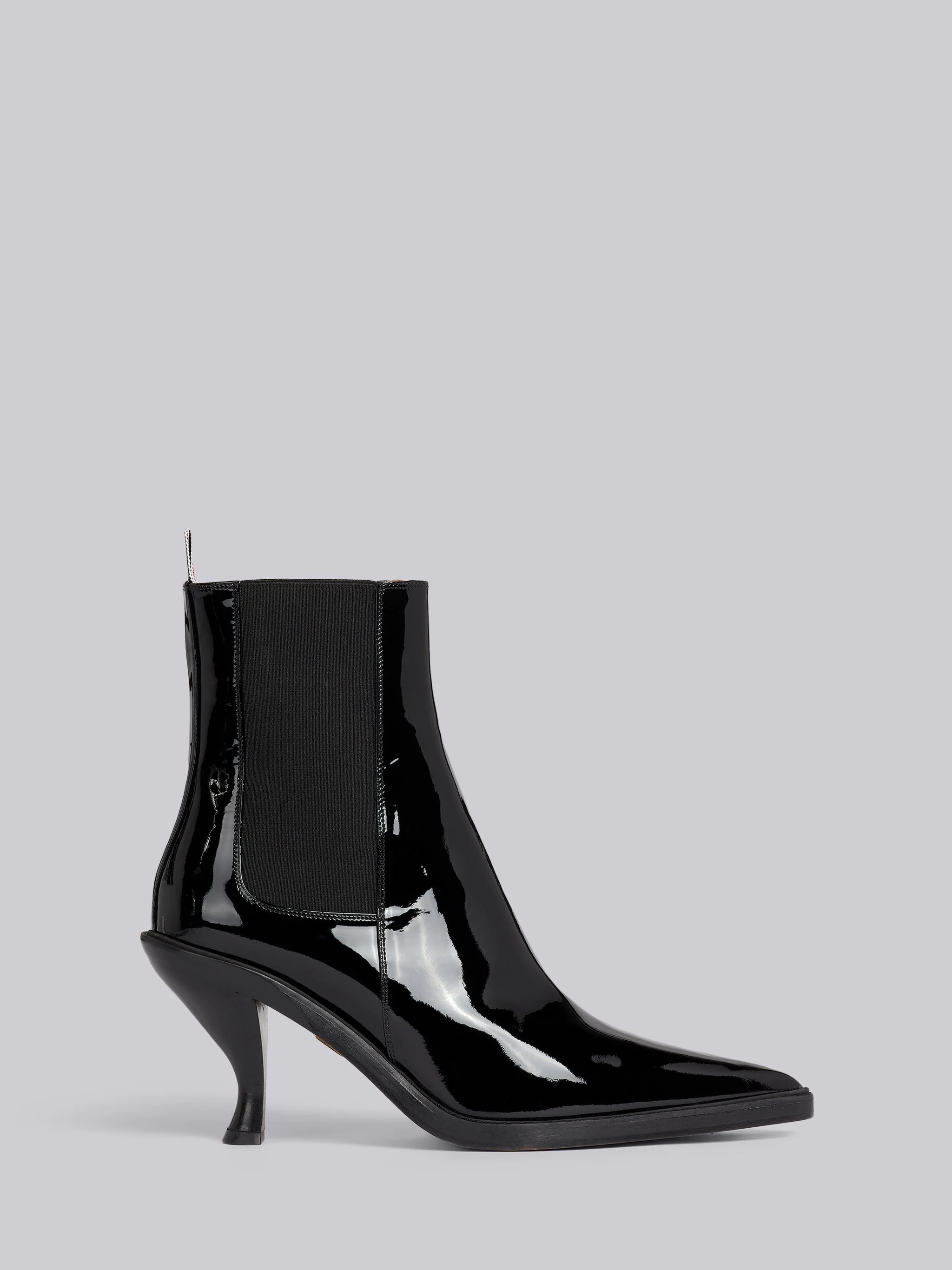 Black Soft Patent Leather 75mm Curved Heel Chelsea Boot - 1