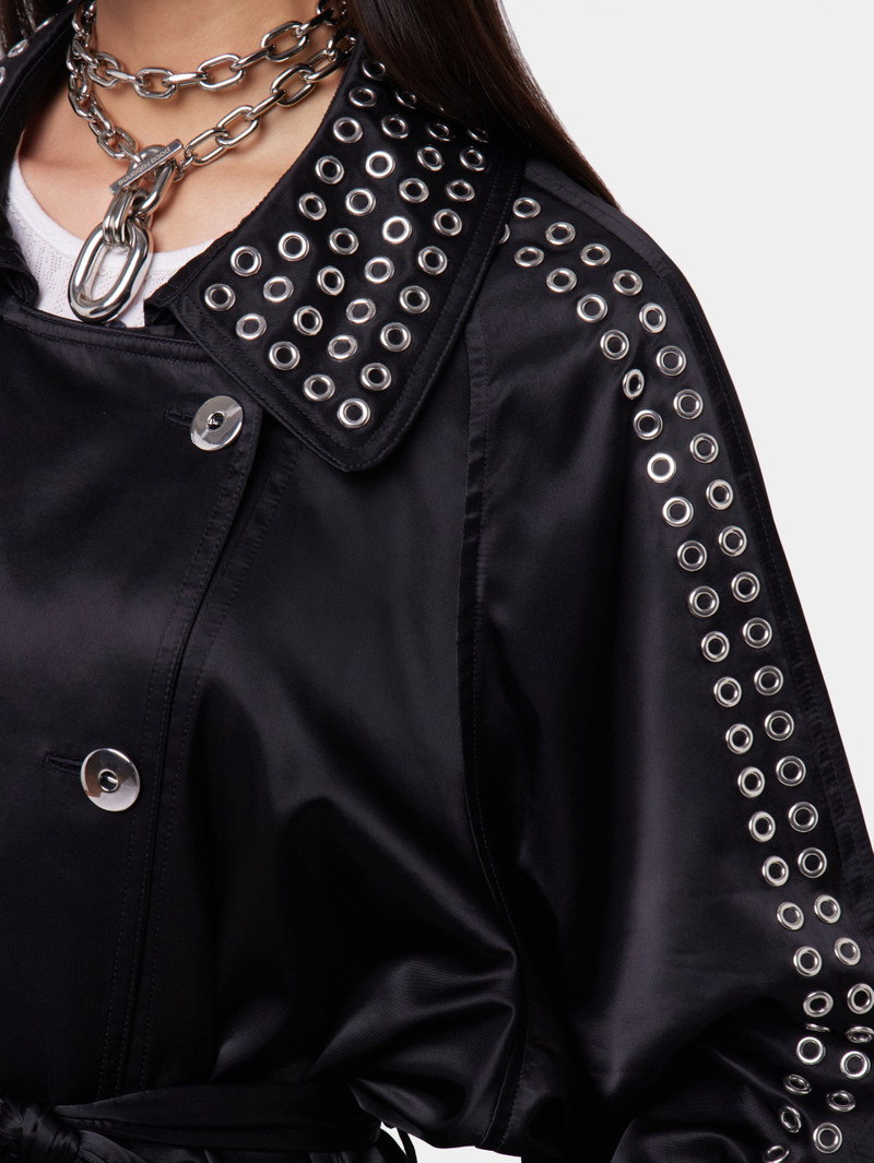 BLACK LONG TRENCH COAT IN SATIN 3