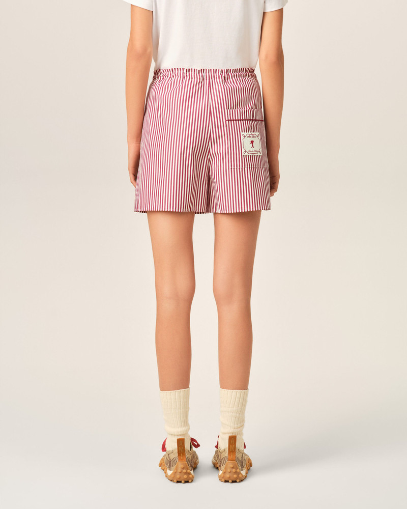 RED STRIPED COTTON SHORTS WITH AMI DE COEUR ARROW 4