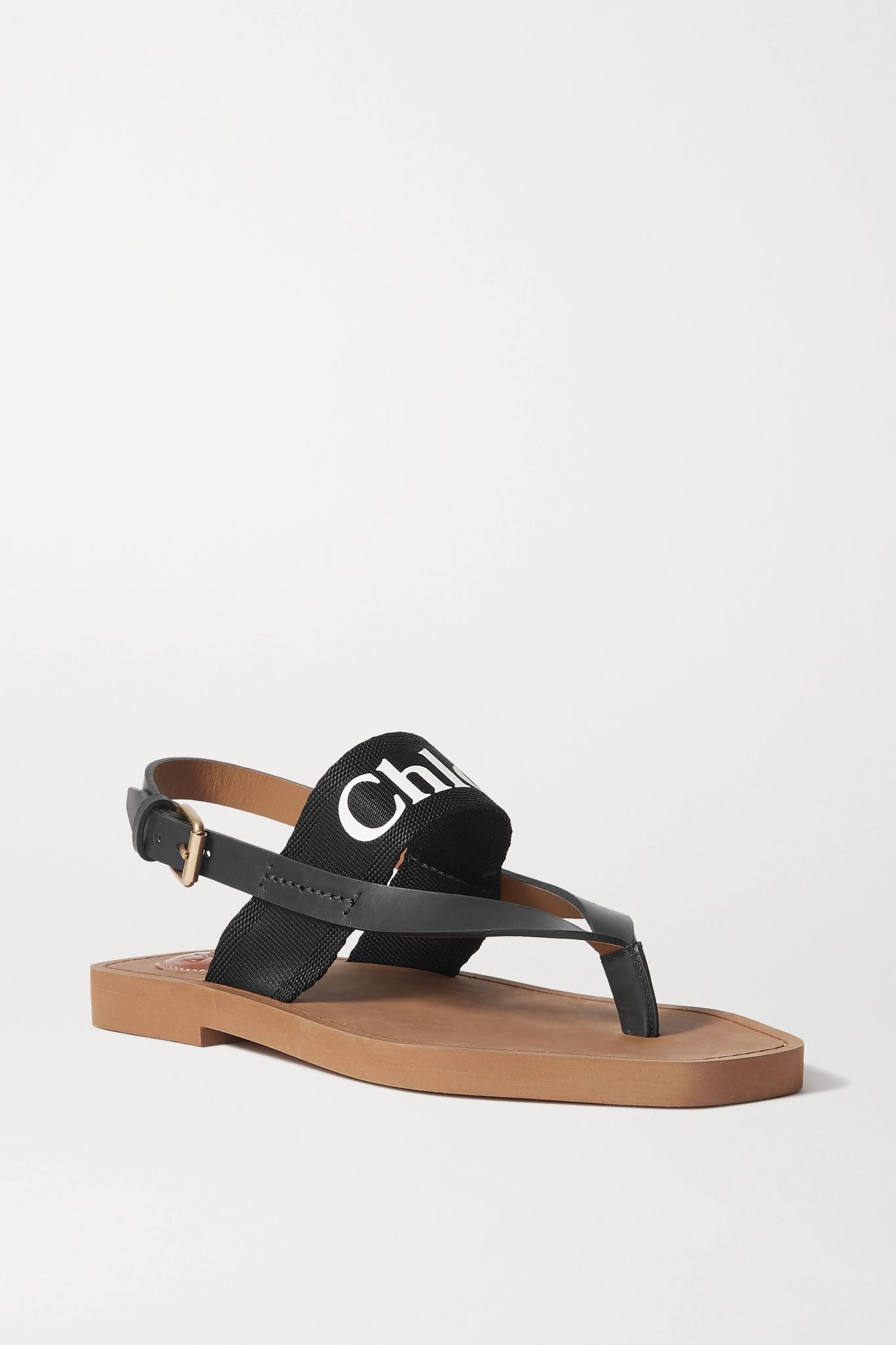 Logo-print canvas and leather sandals - 1