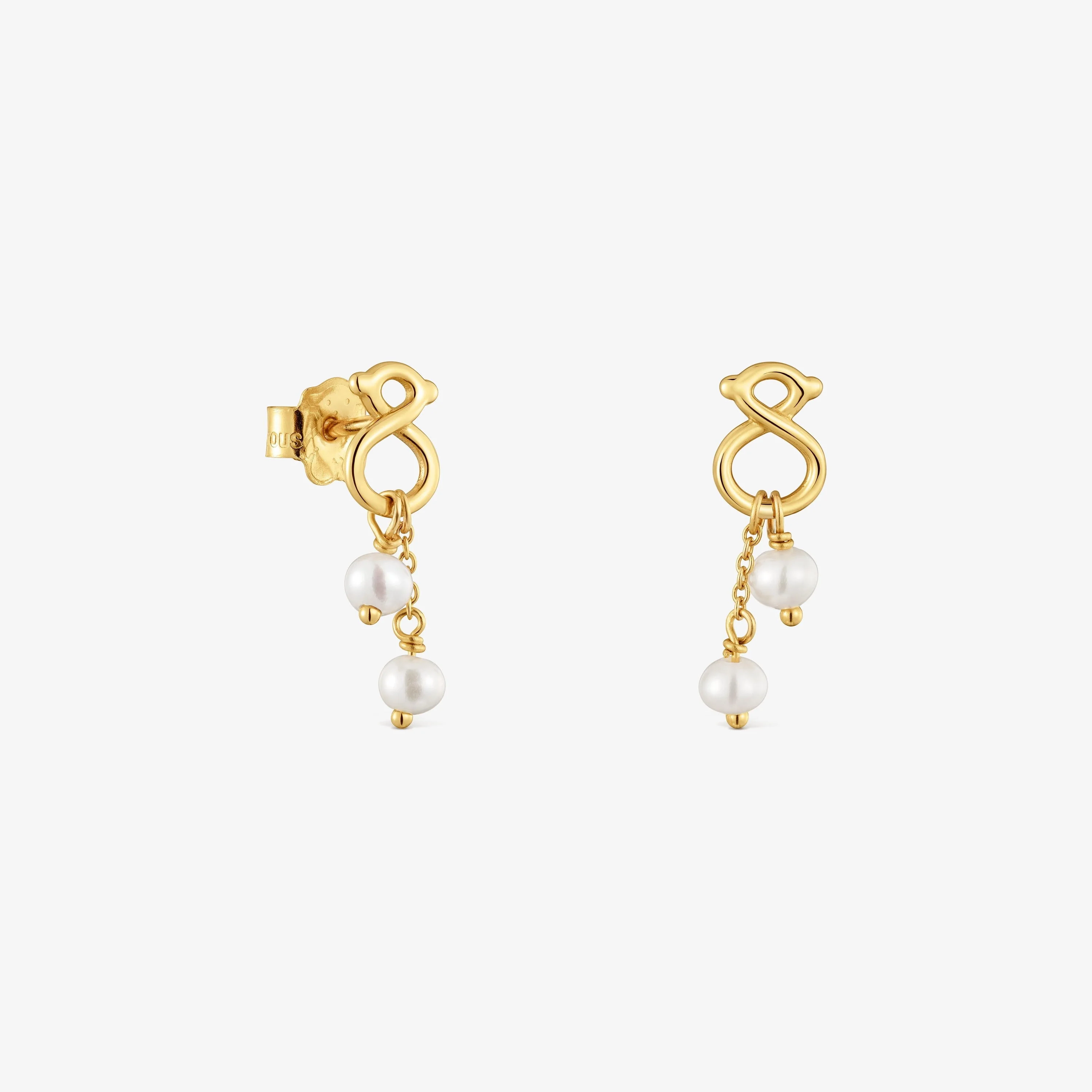 Long 9kt gold bear-motif and cultured pearl Earrings TOUS Infinity - 1