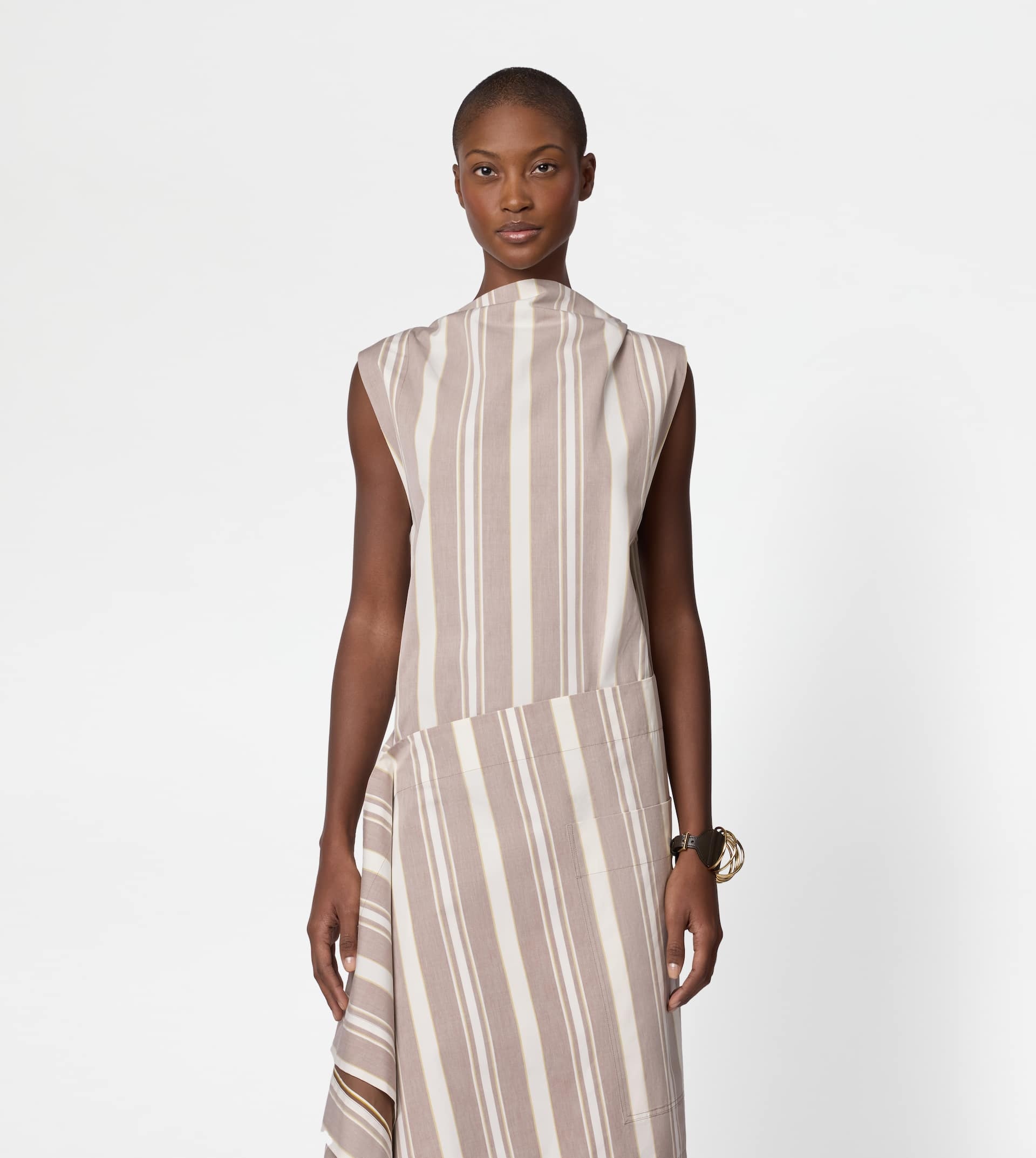 DRESS IN COTTON - BROWN, WHITE, YELLOW - 5