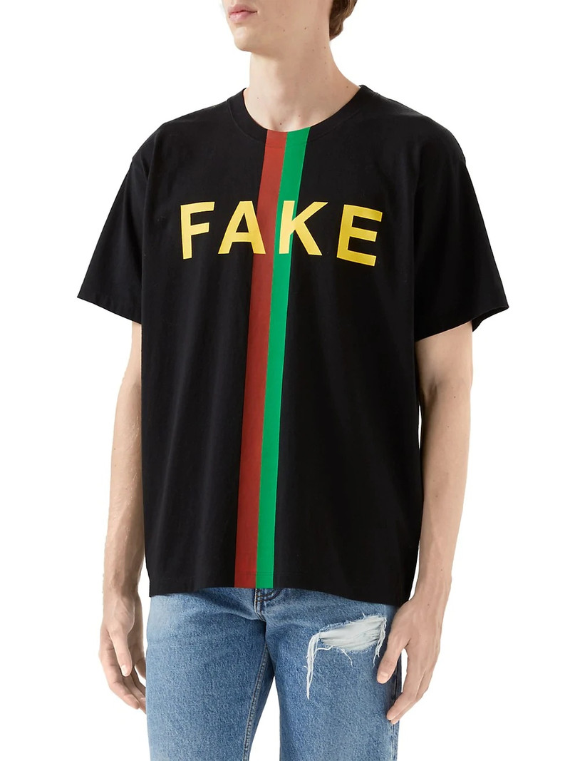 'Fake/Not' 프린트 오버사이즈 T 셔츠 - 1