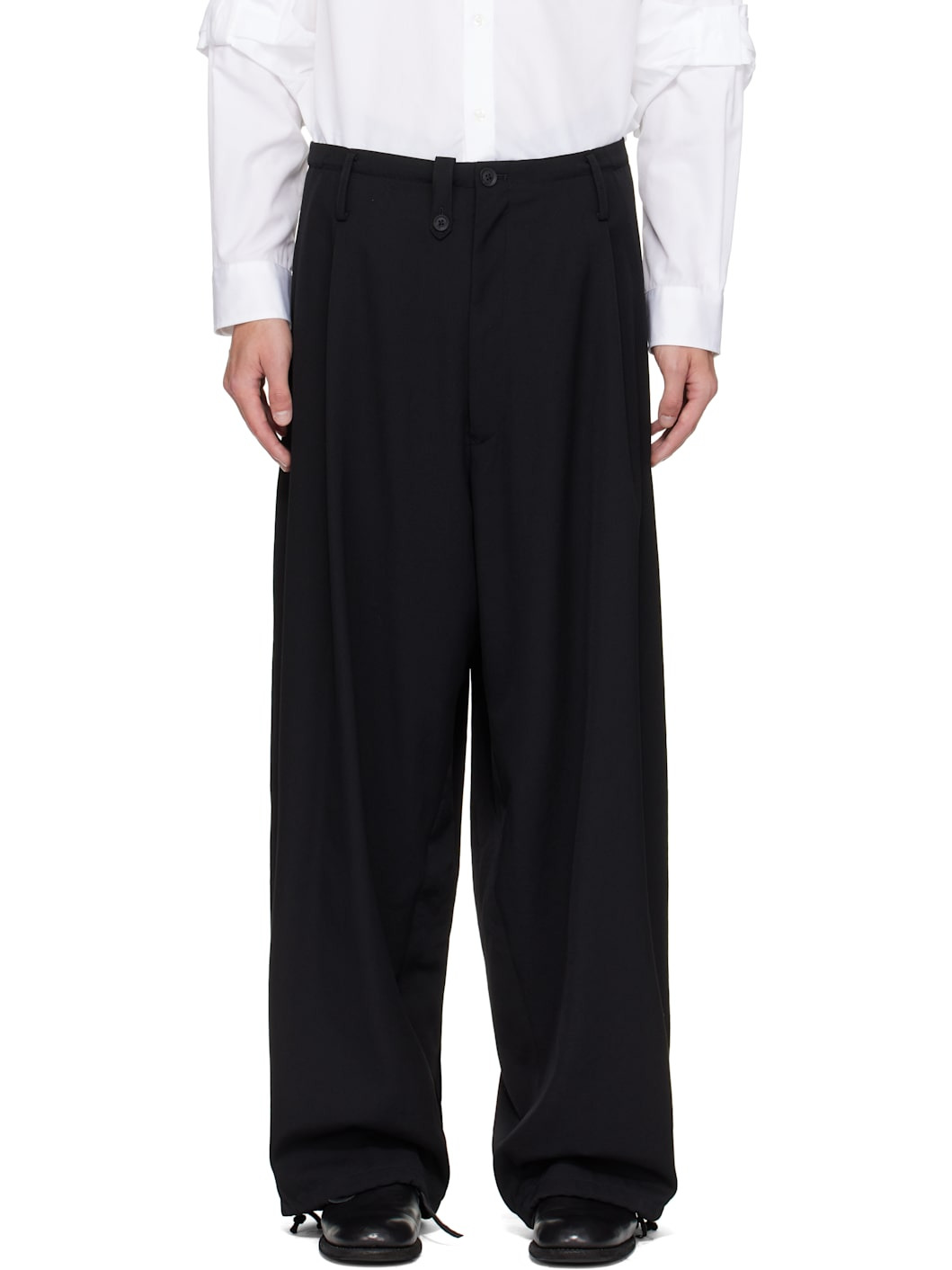 Black Wool Gabardine New Standard Wallet Trousers - 1