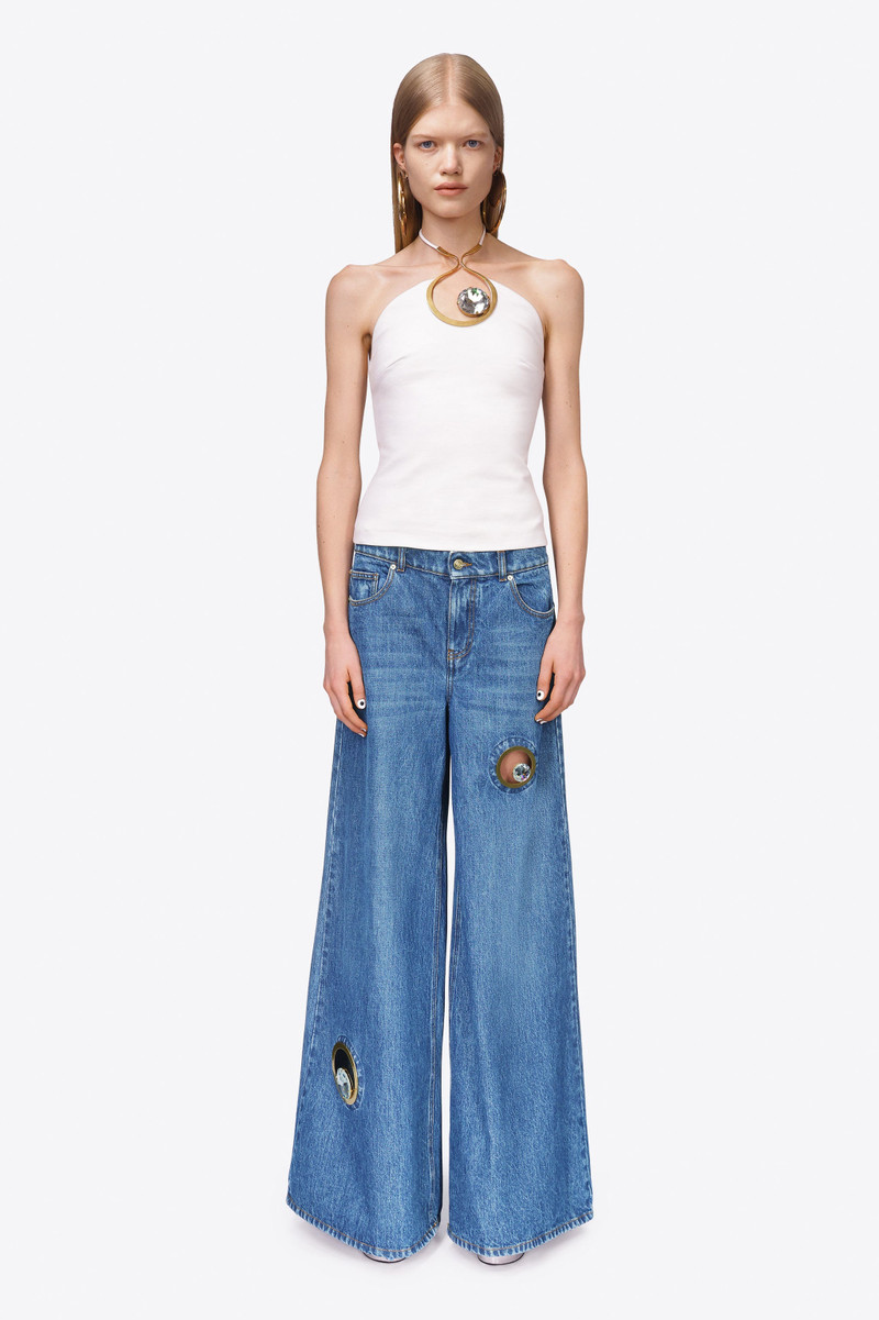CRYSTAL EYELET WIDE LEG JEAN 3