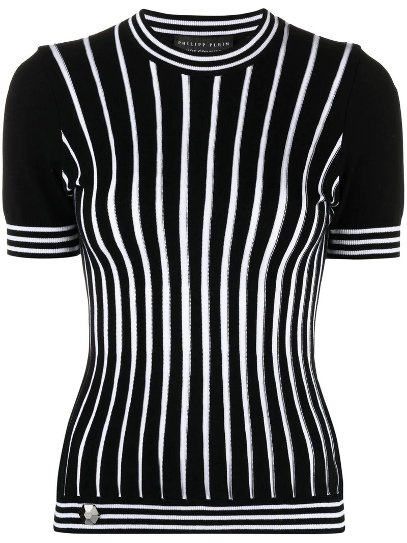 intarsia-stripe short-sleeve jumper 1