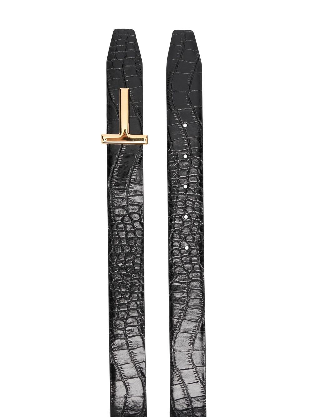 crocodile-embossed shiny leather belt - 2